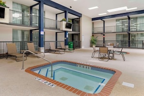 Indoor pool, open 8 AM to 10 PM, pool loungers