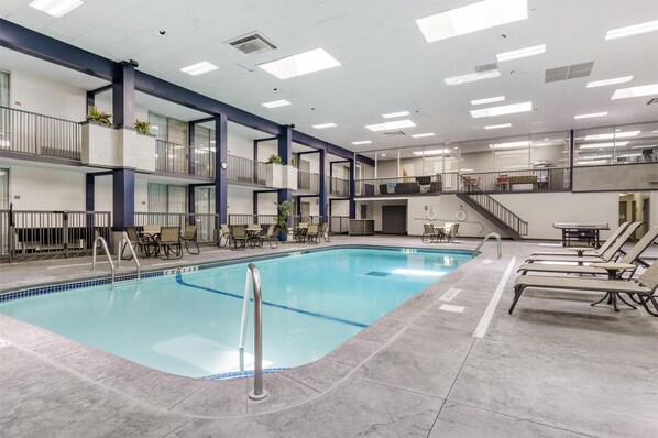 Indoor pool, open 8 AM to 10 PM, pool loungers