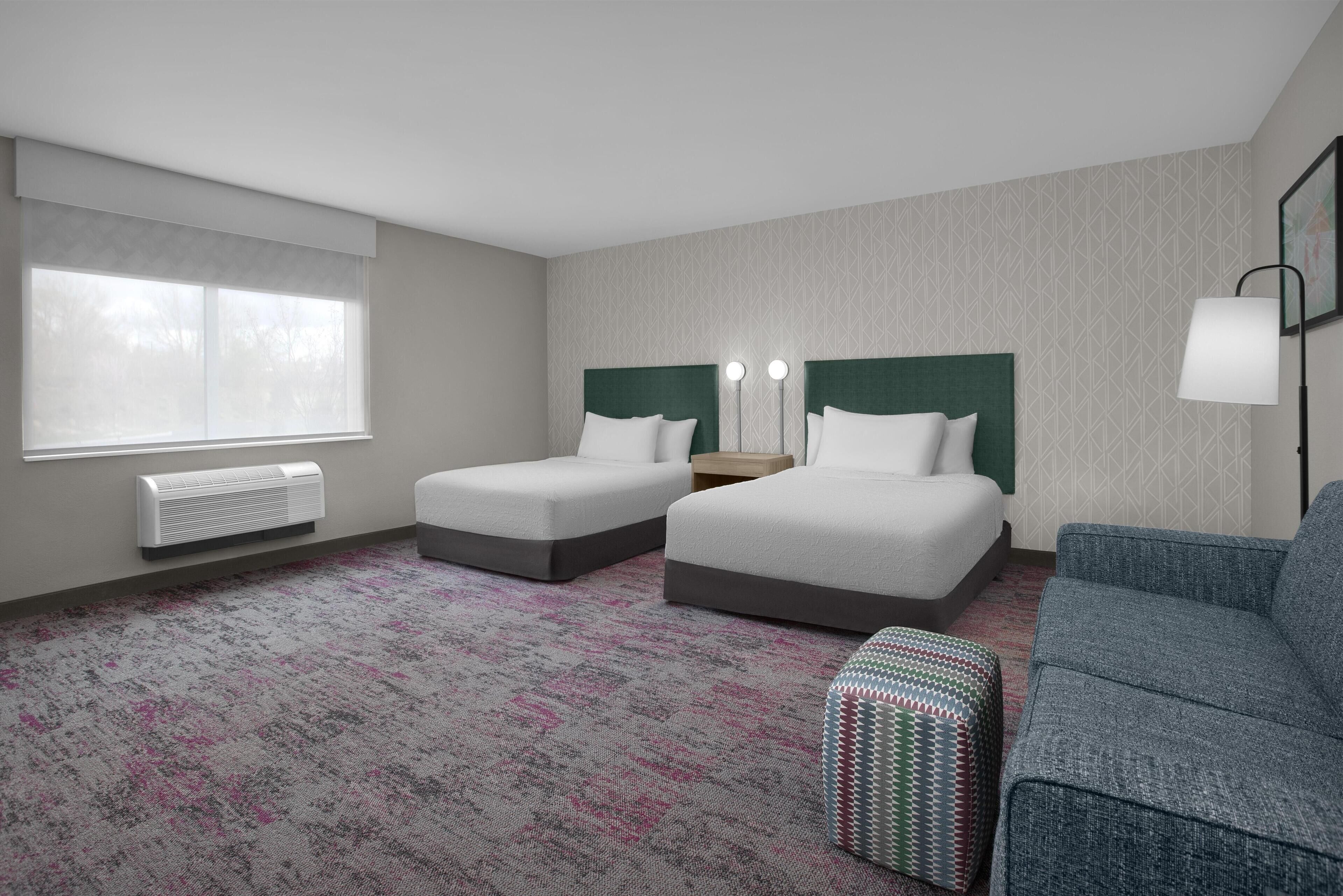 Studio, 2 Queen Beds, Accessible (Mobility & Hearing, Roll-in Shower) | Pillow-top beds, desk, laptop workspace, blackout curtains