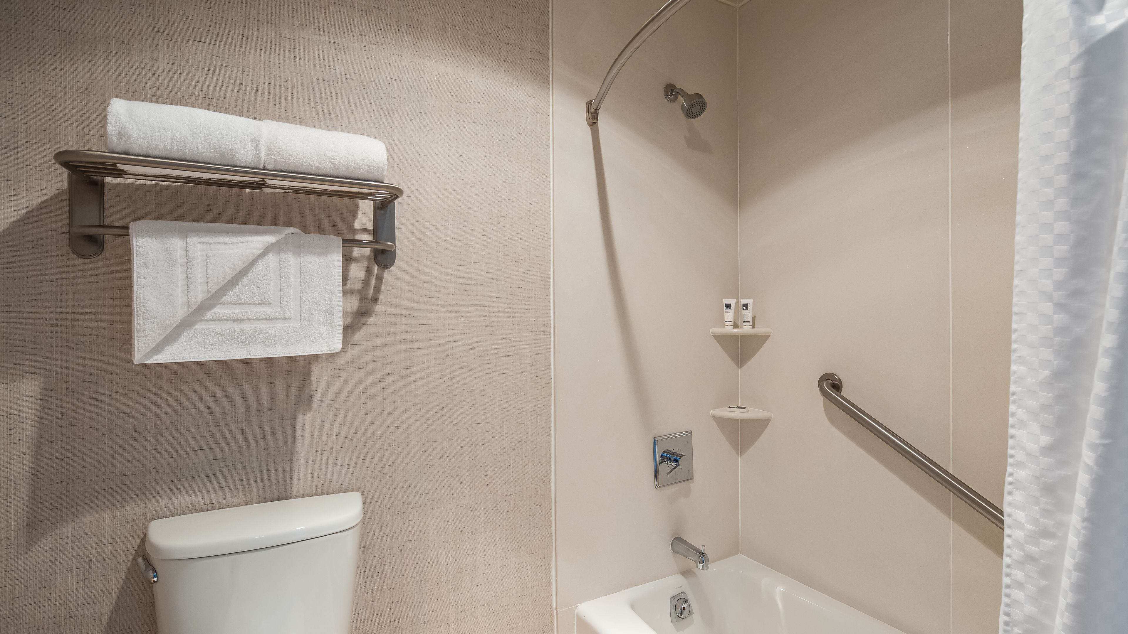 free toiletries, hair dryer, towels