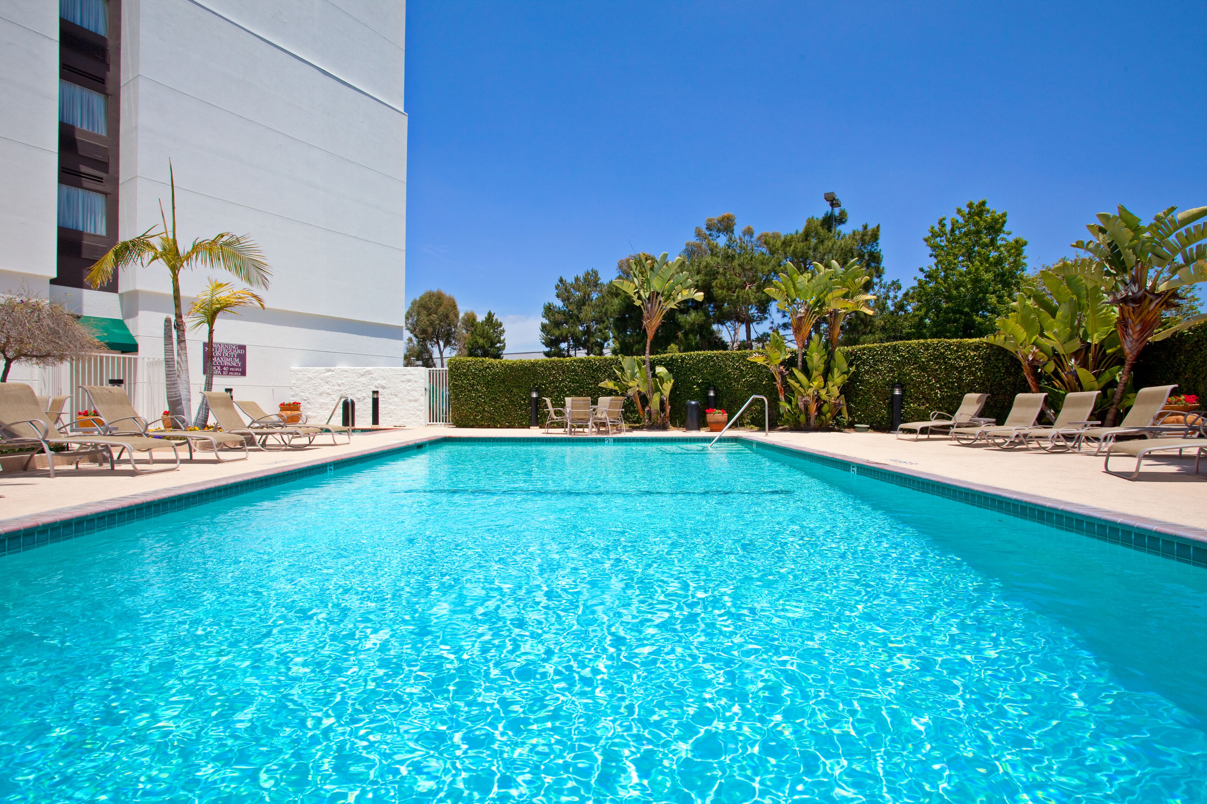 outdoor pool, open 9:00 am to 9:00 pm, pool loungers