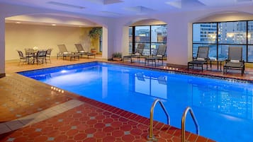 Indoor pool, open 6:00 AM to 10:00 PM, sun loungers