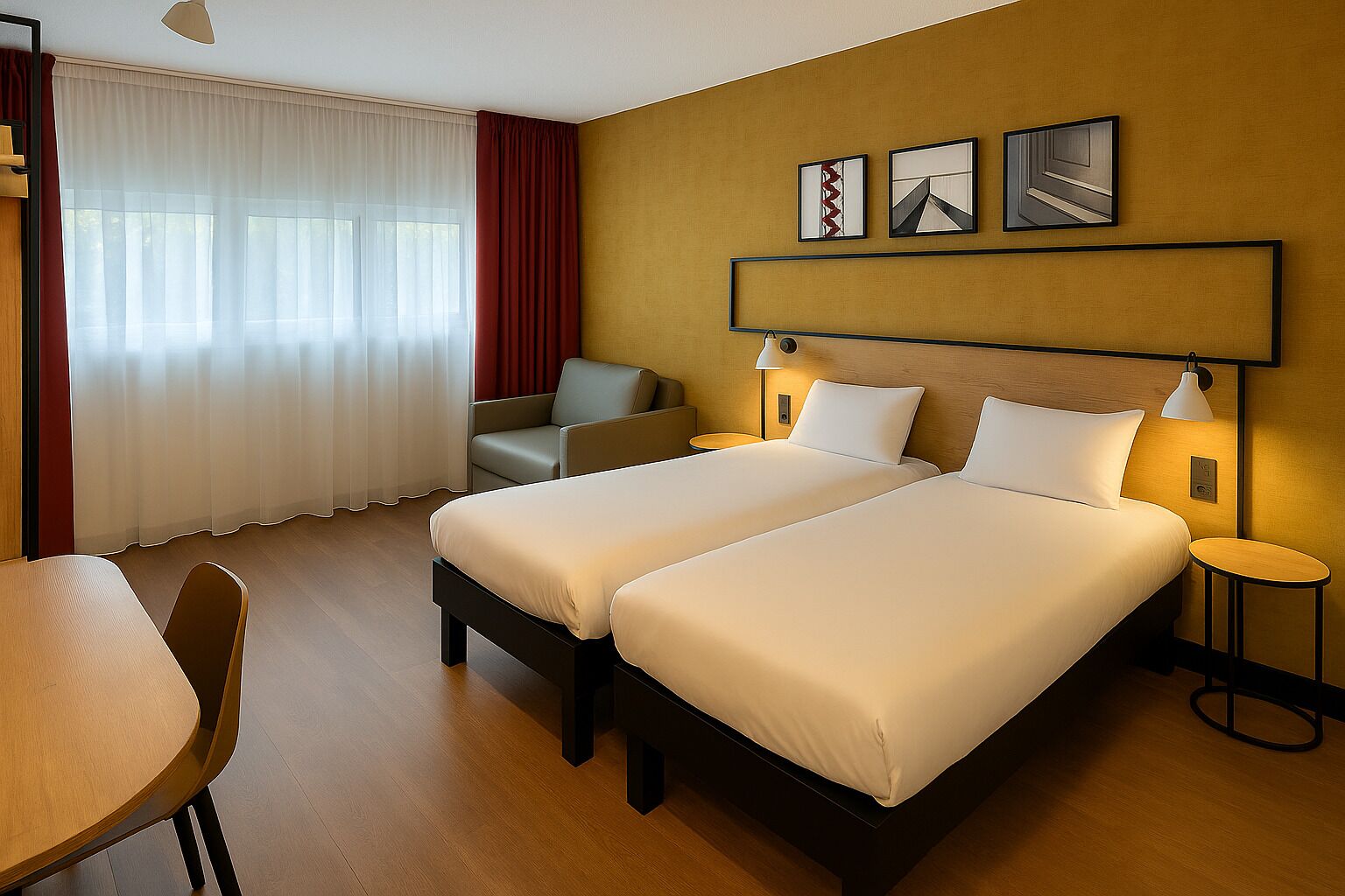 Rom – classic, flere senger | Sengetøy av topp kvalitet, senger med overmadrass og safe på rommet