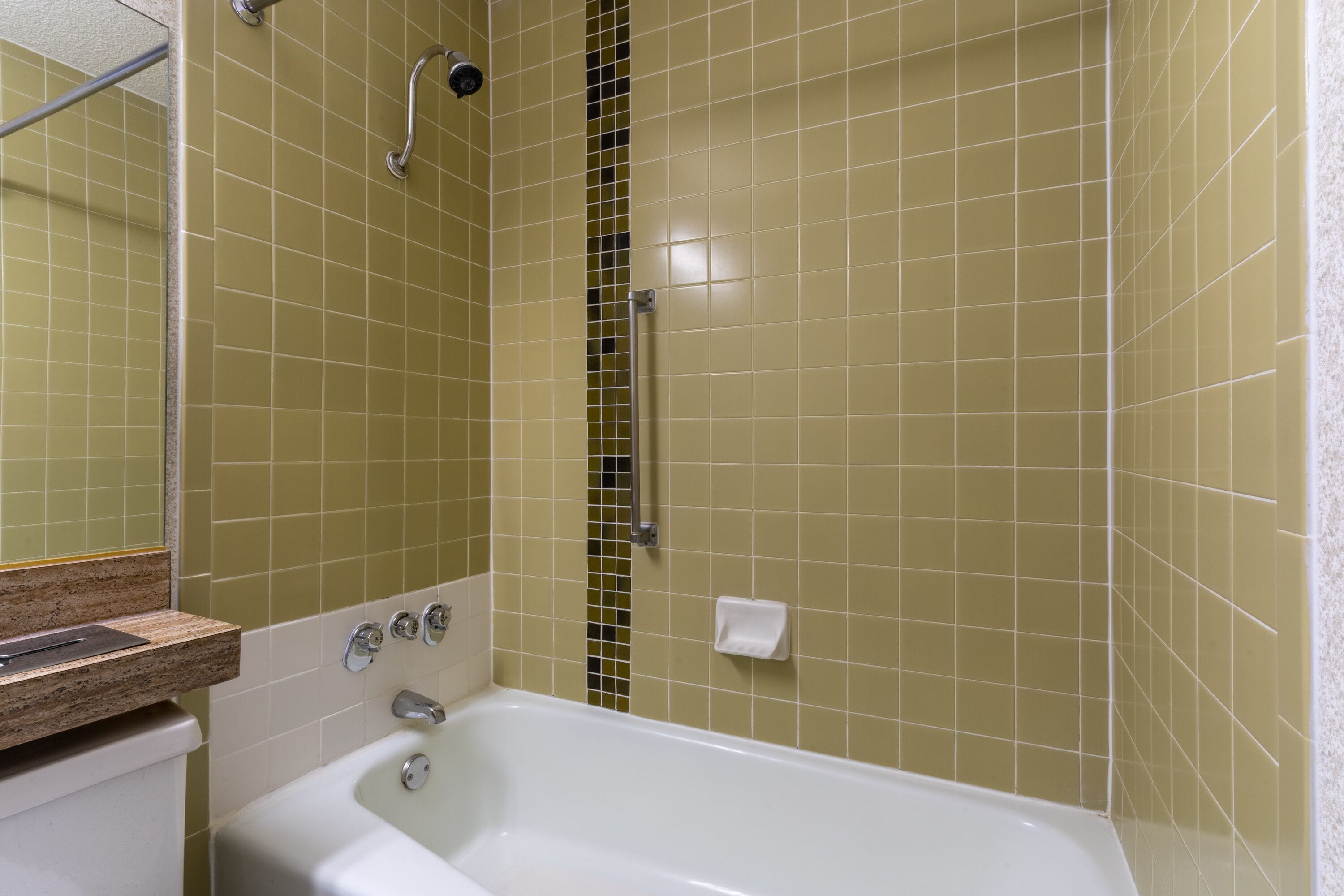 combined shower/bathtub, free toiletries, hair dryer, towels
