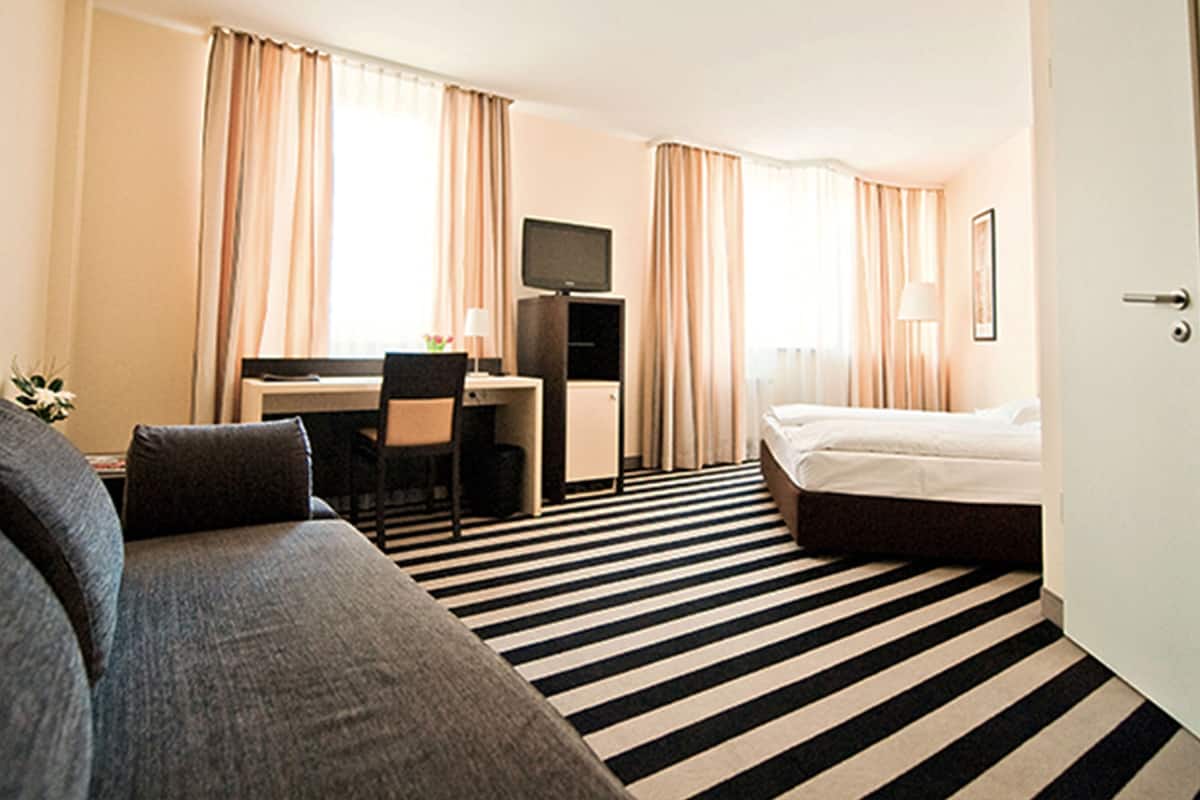 In-room safe, desk, laptop workspace, blackout curtains