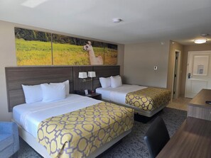 Standard Room, 2 Queen Beds, Non Smoking | In-room safe, desk, blackout drapes, iron/ironing board