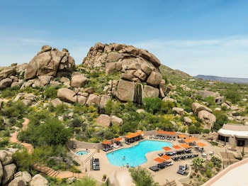 3 outdoor pools, pool umbrellas, sun loungers at Boulders Resort & Spa Scottsdale, Curio Collection by Hilton
