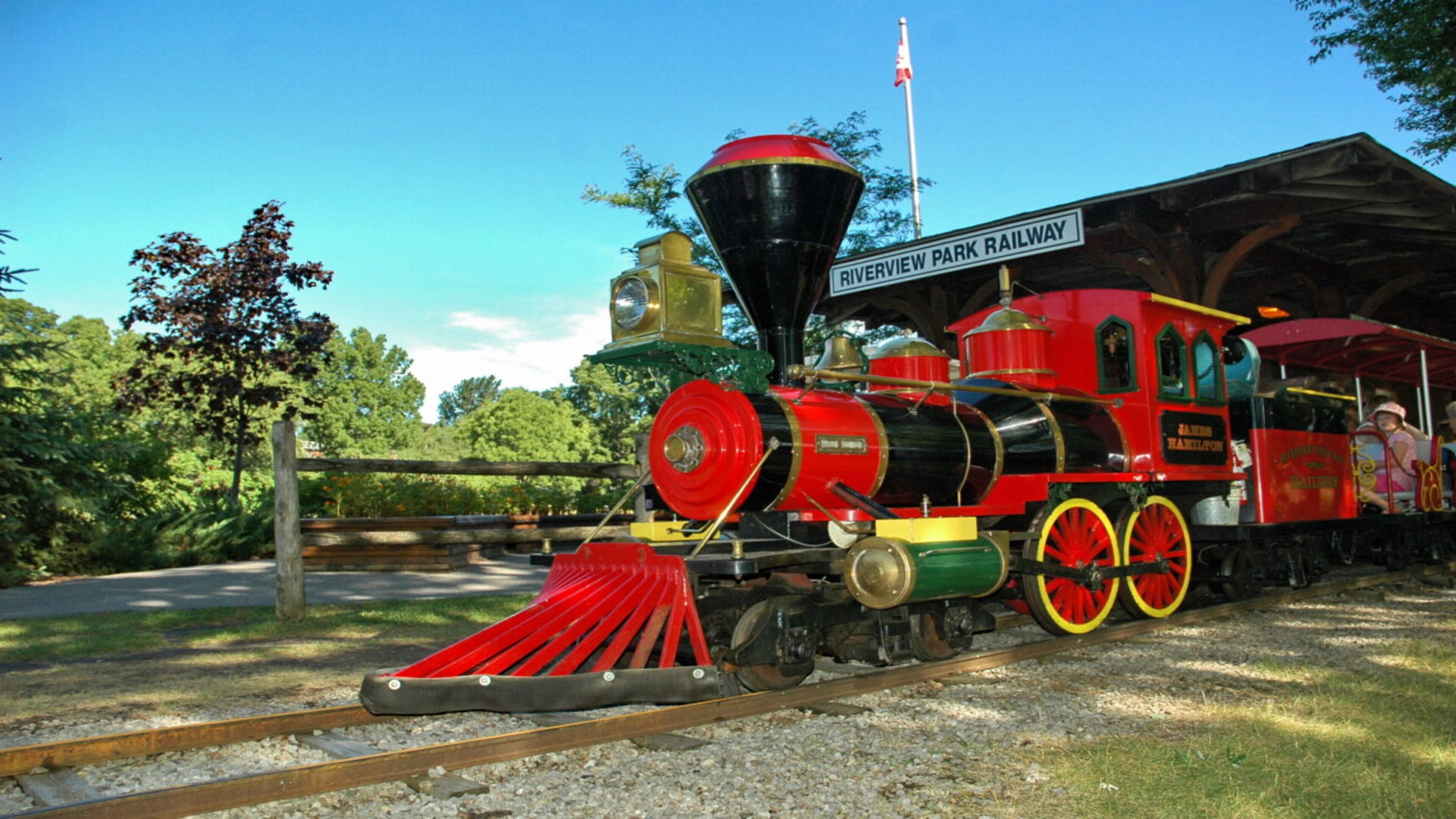 A vintage steam locomotive at Riverview Park Railway station.