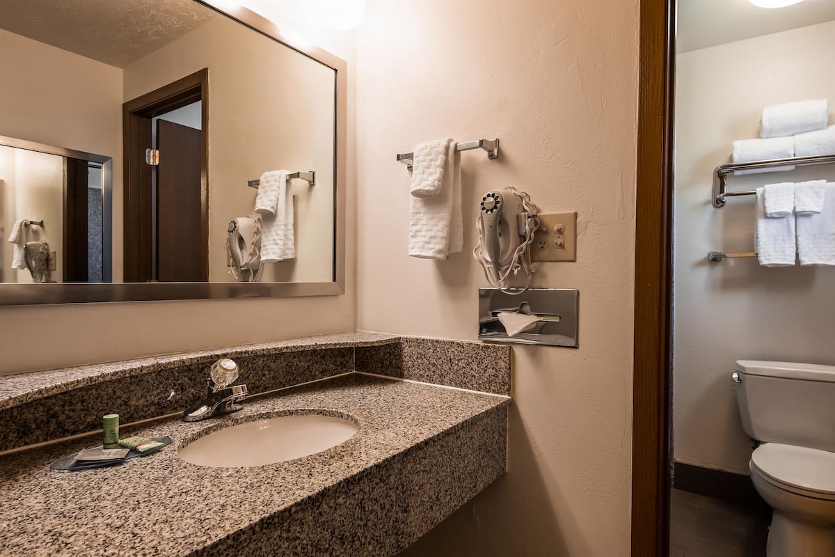 free toiletries, hair dryer, towels