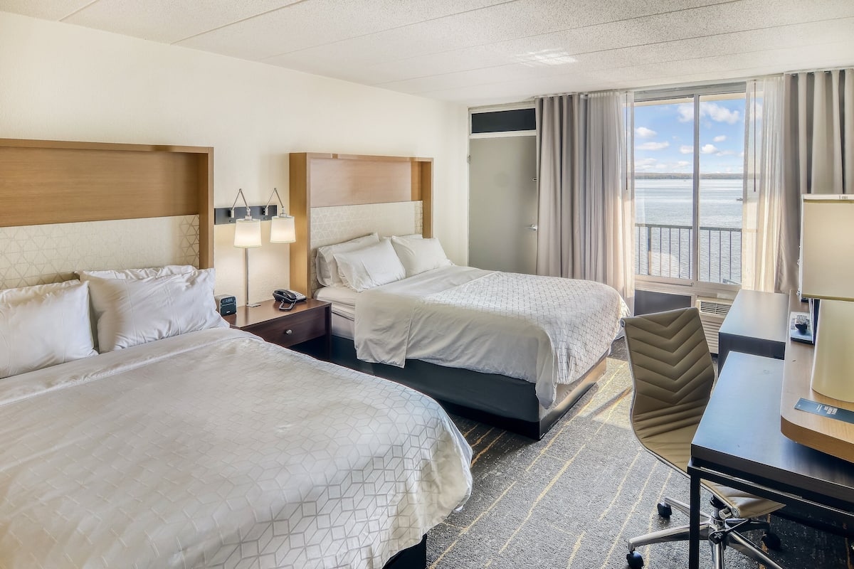 standard room, 2 queen beds, balcony | 1 bedroom, in-room safe, desk, blackout curtains