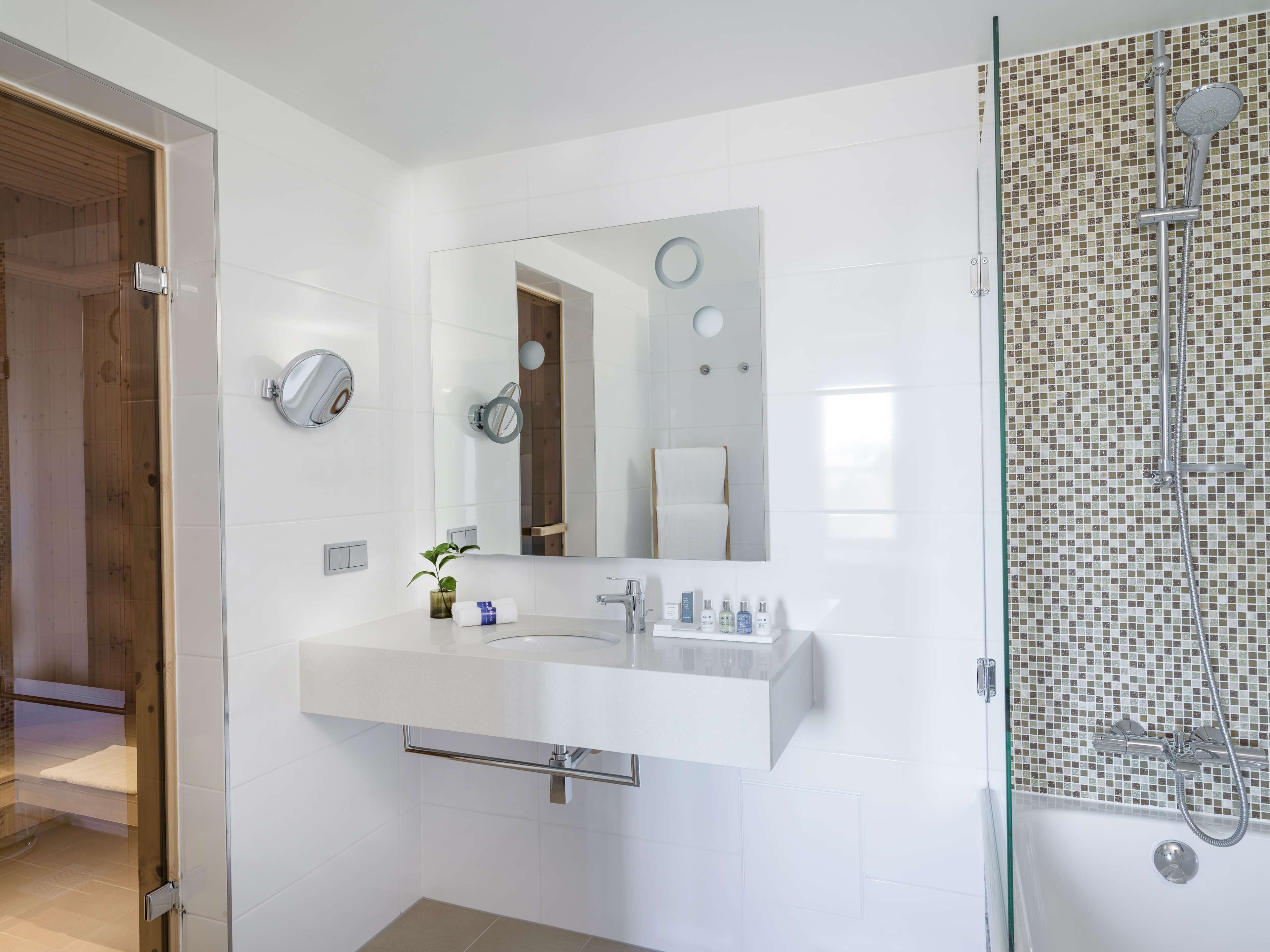 free toiletries, hair dryer, towels