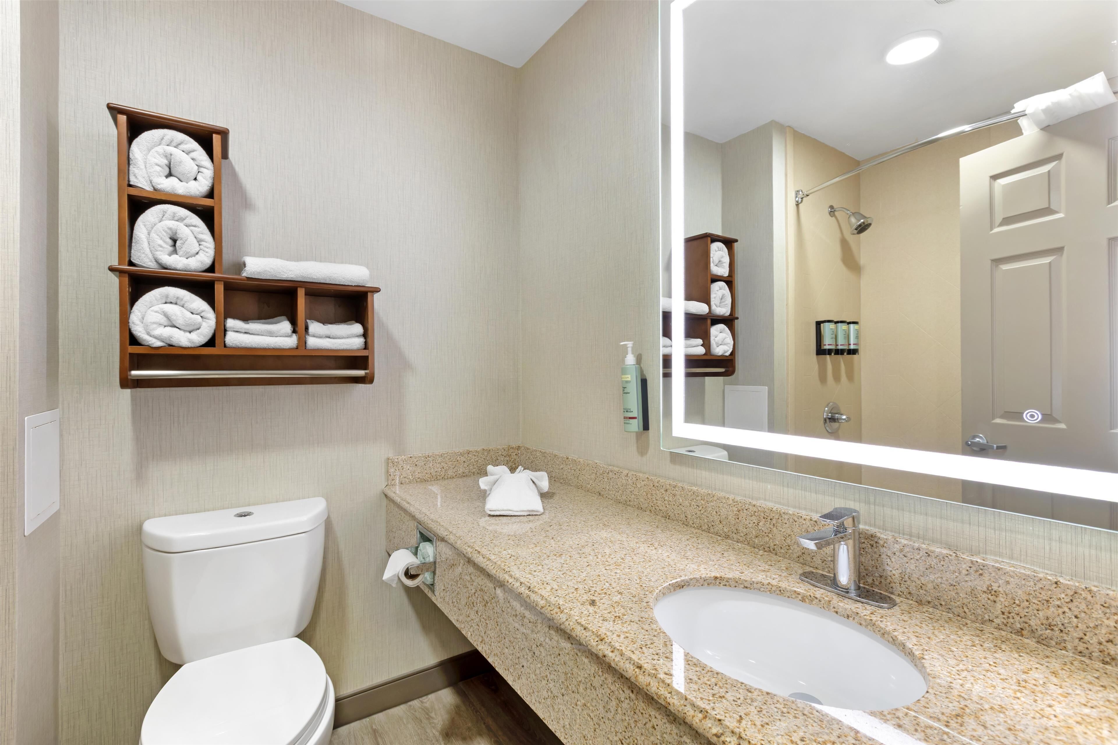 free toiletries, hair dryer, towels