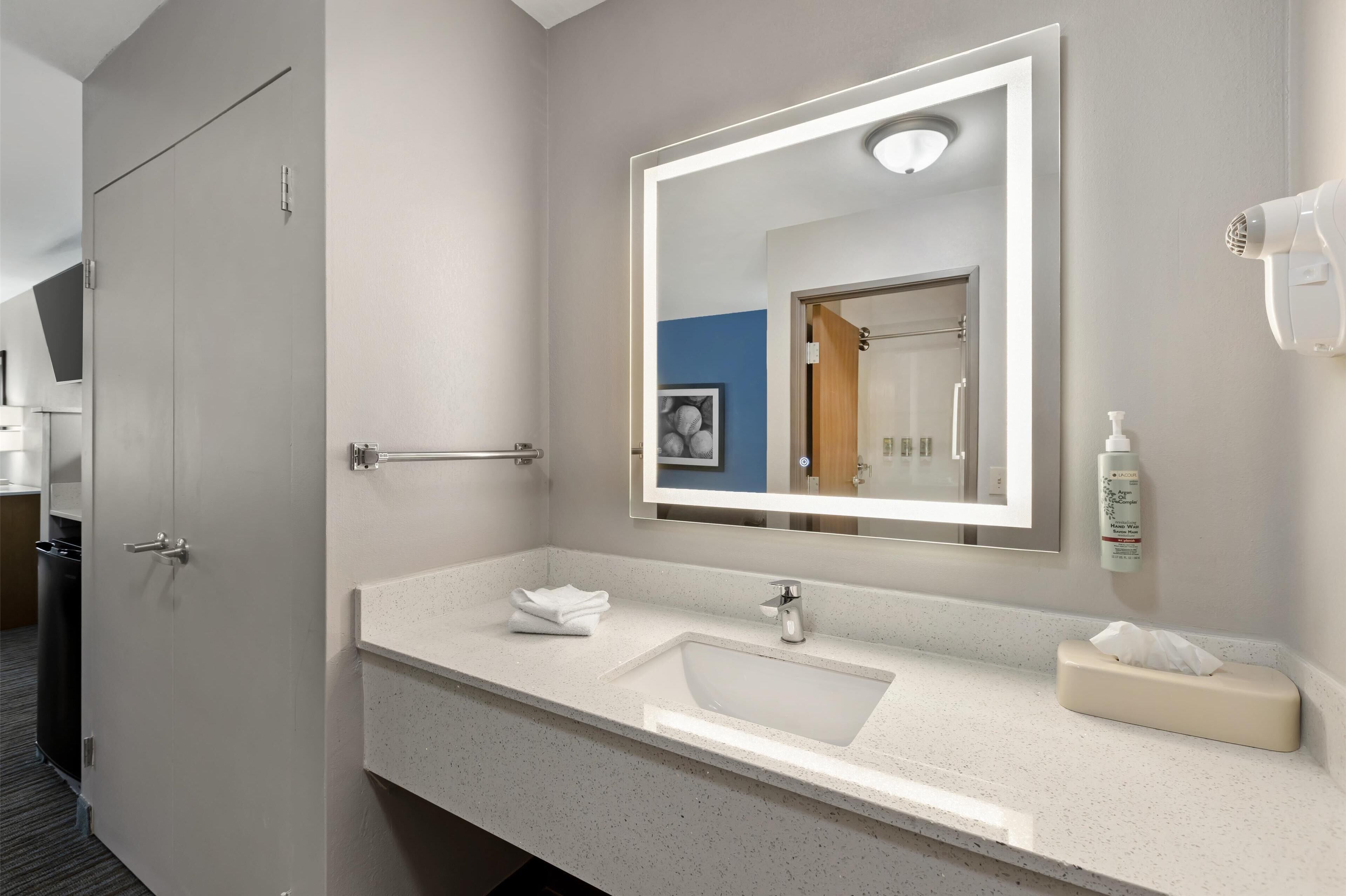 free toiletries, hair dryer, towels