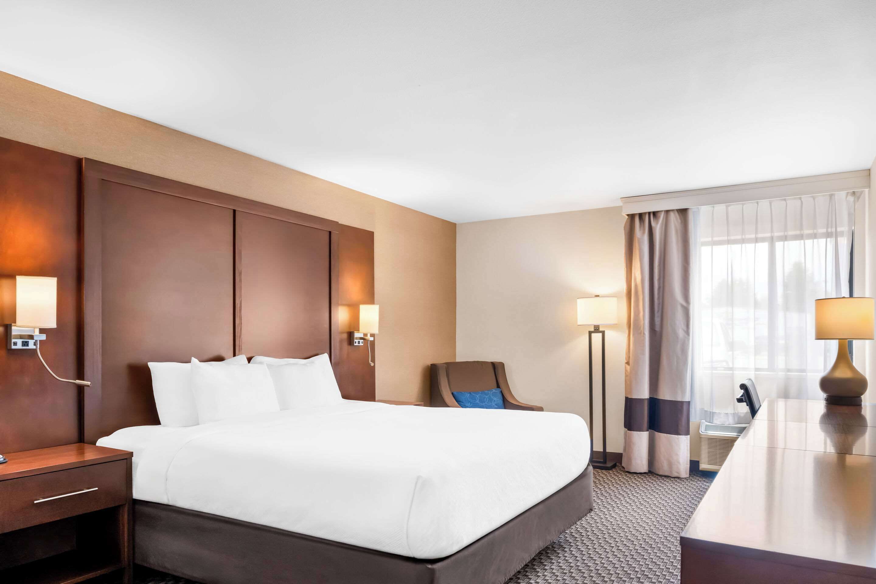 premium bedding, individually decorated, desk, laptop workspace