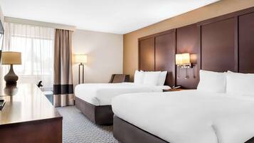 Premium bedding, individually decorated, desk, laptop workspace