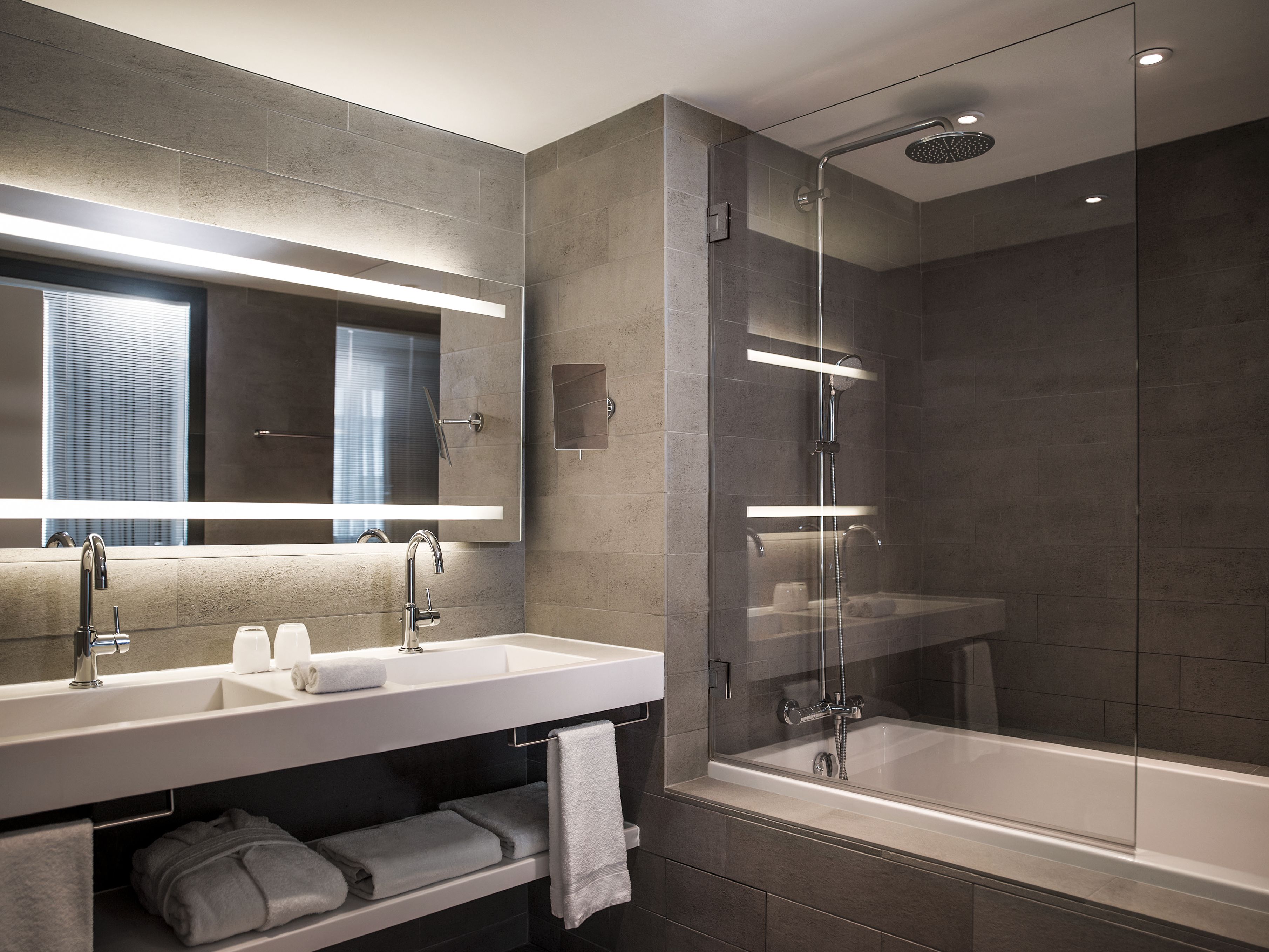 rainfall showerhead, eco-friendly toiletries, hair dryer, bathrobes