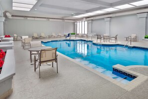Indoor pool, open 10:00 AM to 10:00 PM, sun loungers