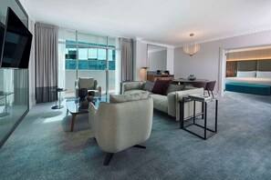King Premier Suite | Living area | 55-inch LED TV with cable channels, TV, pay movies - Parmelia Hilton Perth (Perth)