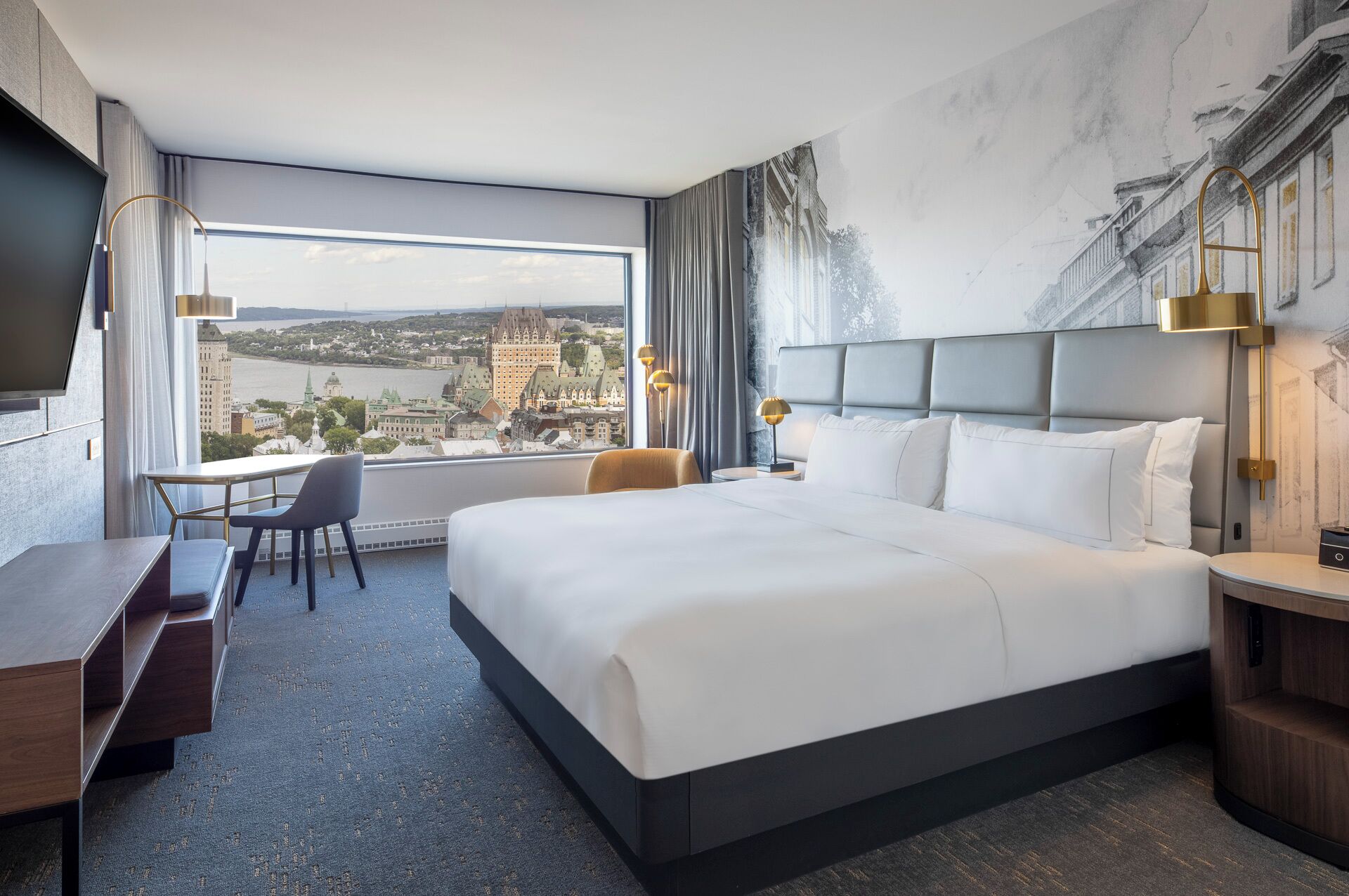 Habitación, 1 cama King size, vista al río (Old Quebec) | Ropa de cama de alta calidad y edredón 