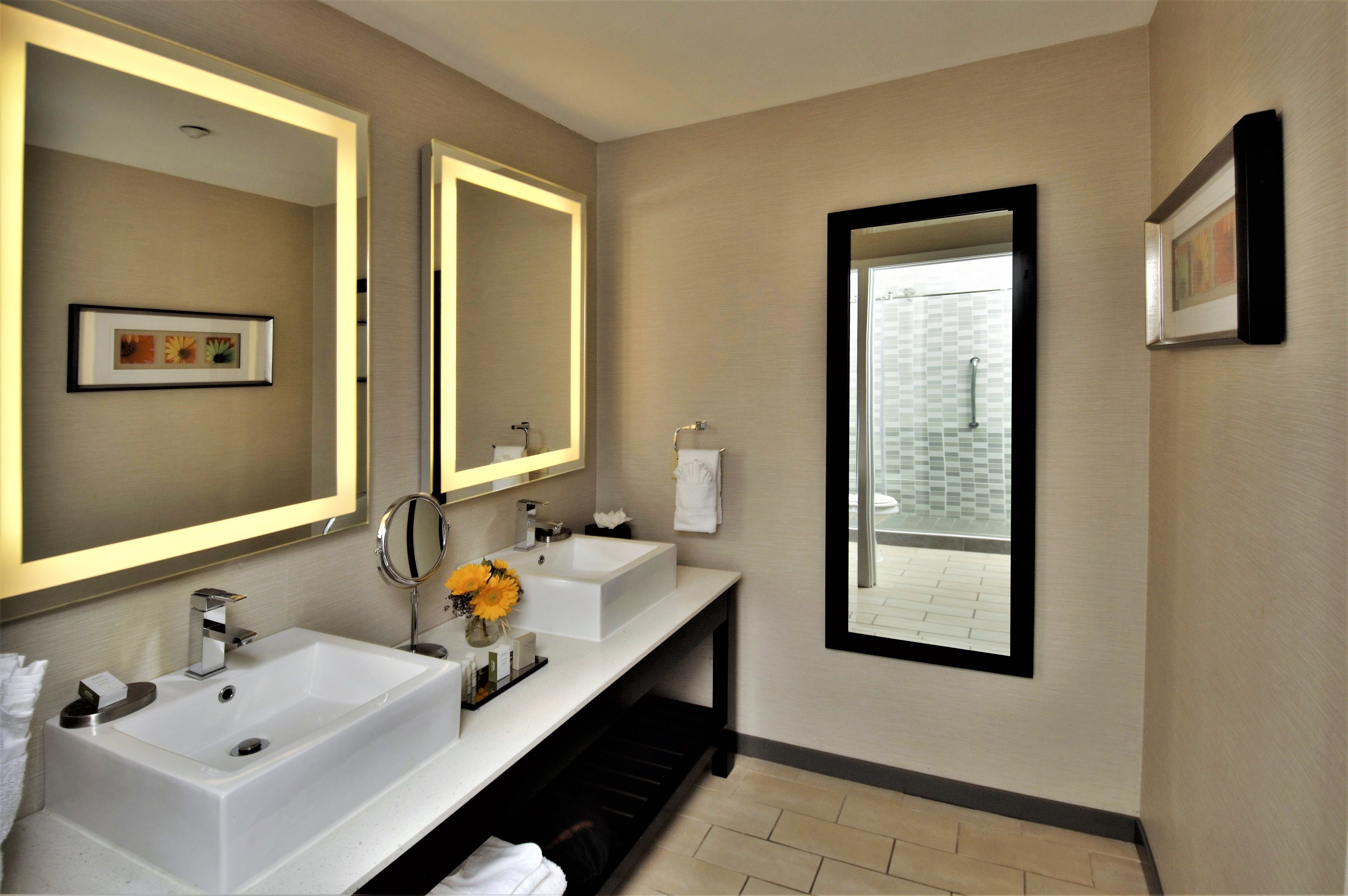 shower, free toiletries, hair dryer, towels