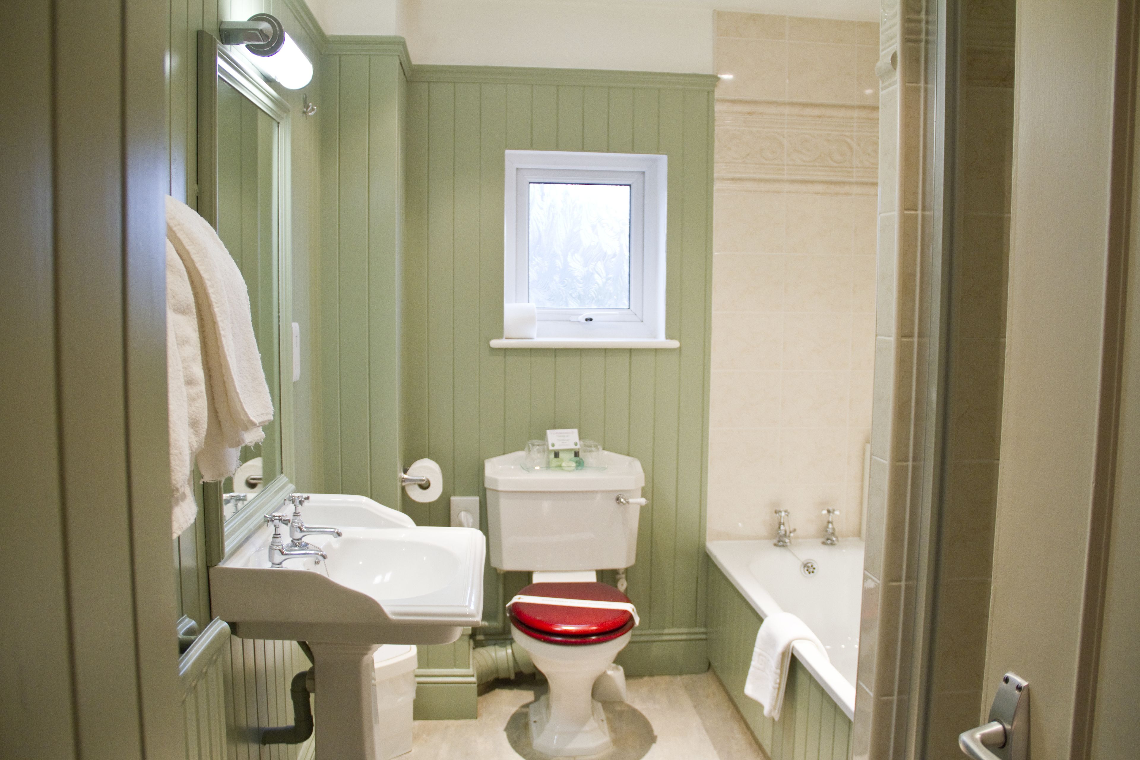 combined shower/bathtub, free toiletries, hair dryer, towels