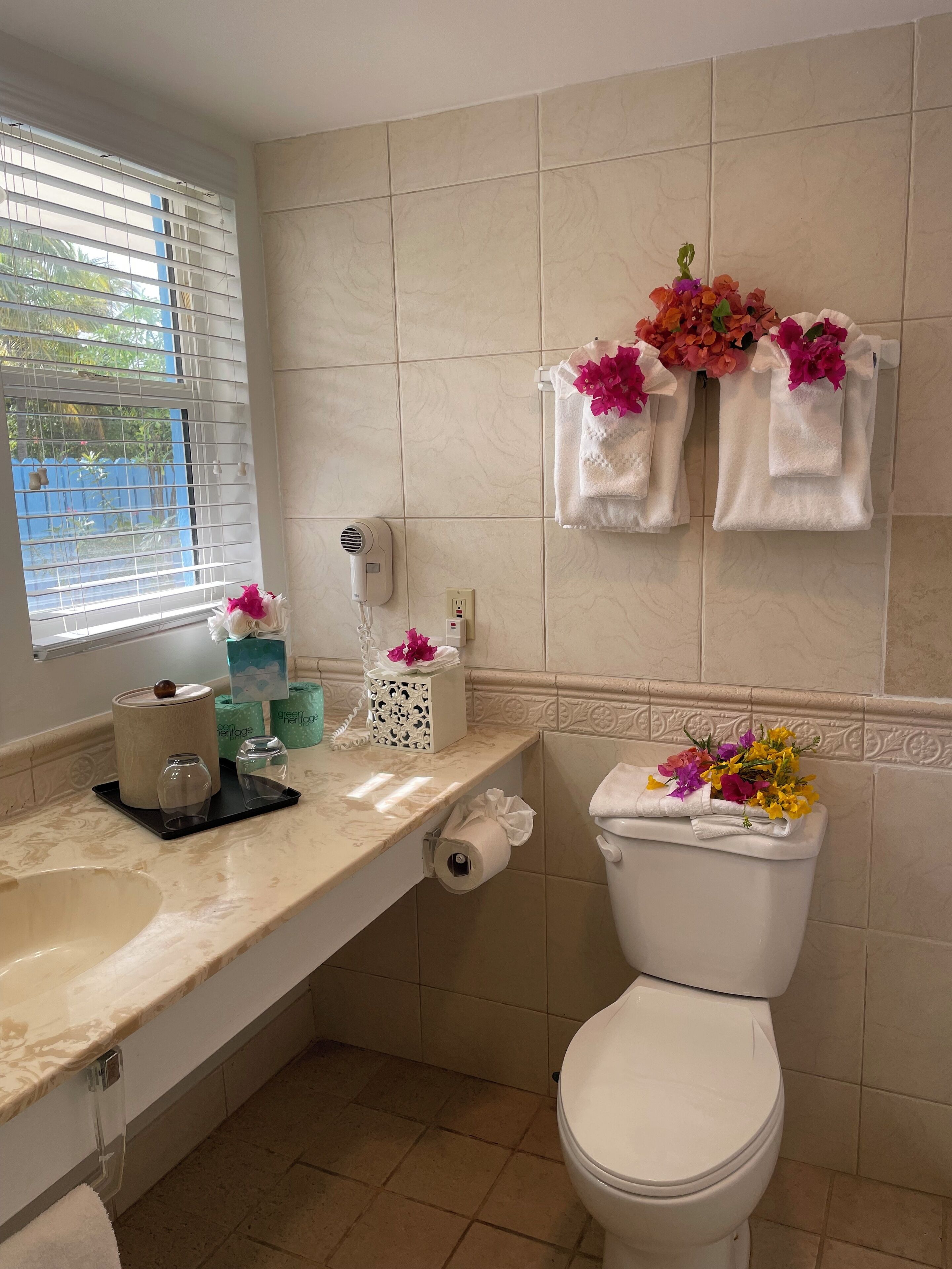 room, courtyard view | bathroom | hair dryer, towels
