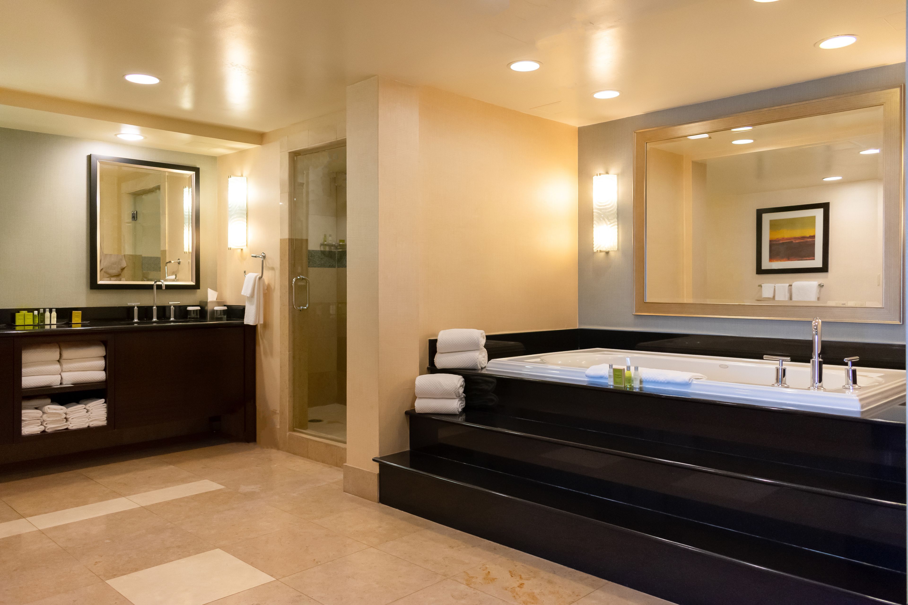 grand suite, 1 king bed, balcony | bathroom | combined shower/bathtub, designer toiletries, hair dryer, towels