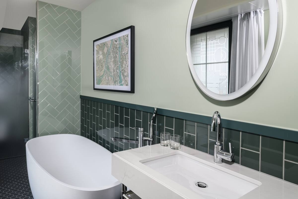 deluxe double room, 1 king bed (grand) | bathroom | rainfall showerhead, designer toiletries, hair dryer, bathrobes