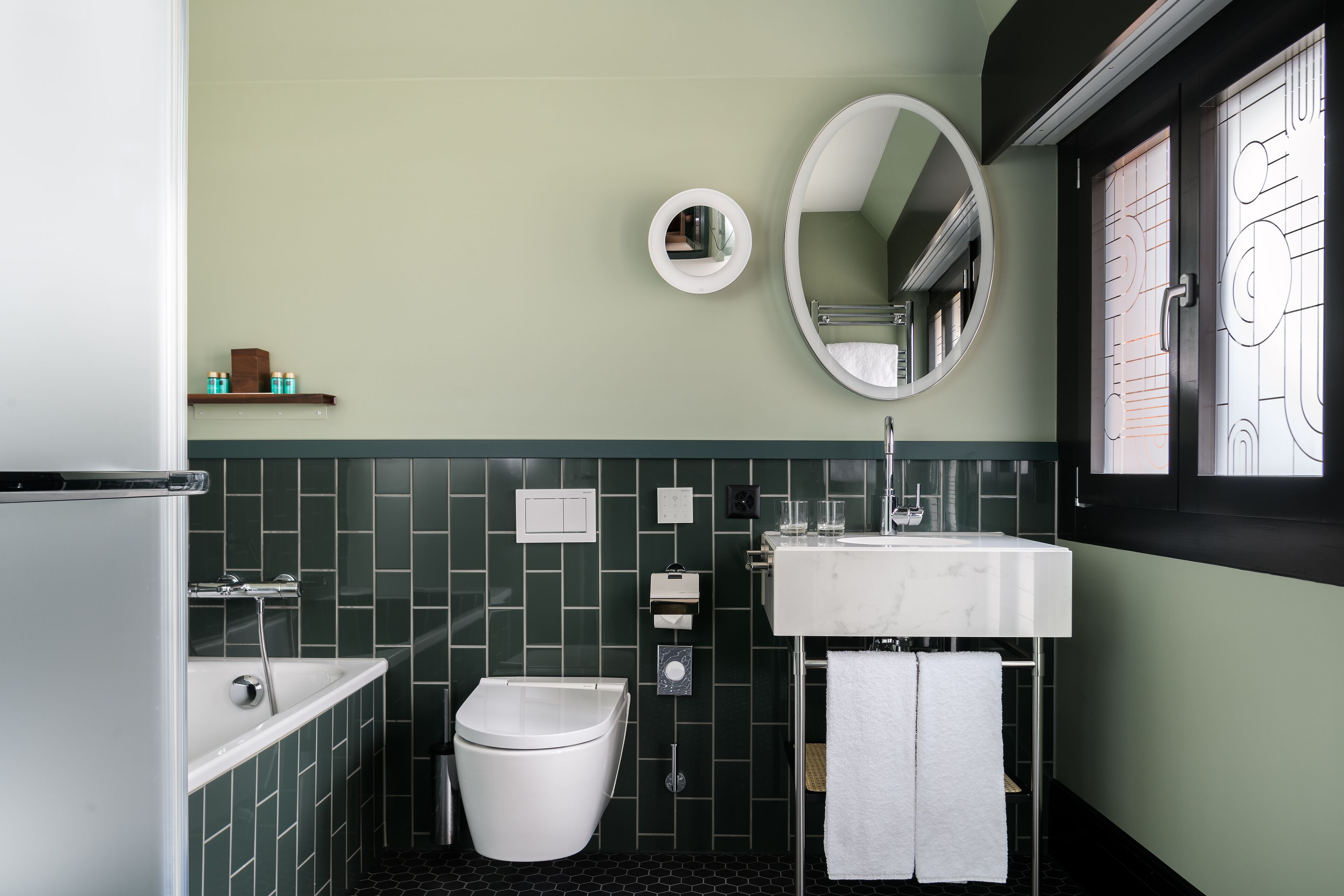 deluxe double room, 1 king bed (grand) | bathroom | rainfall showerhead, designer toiletries, hair dryer, bathrobes