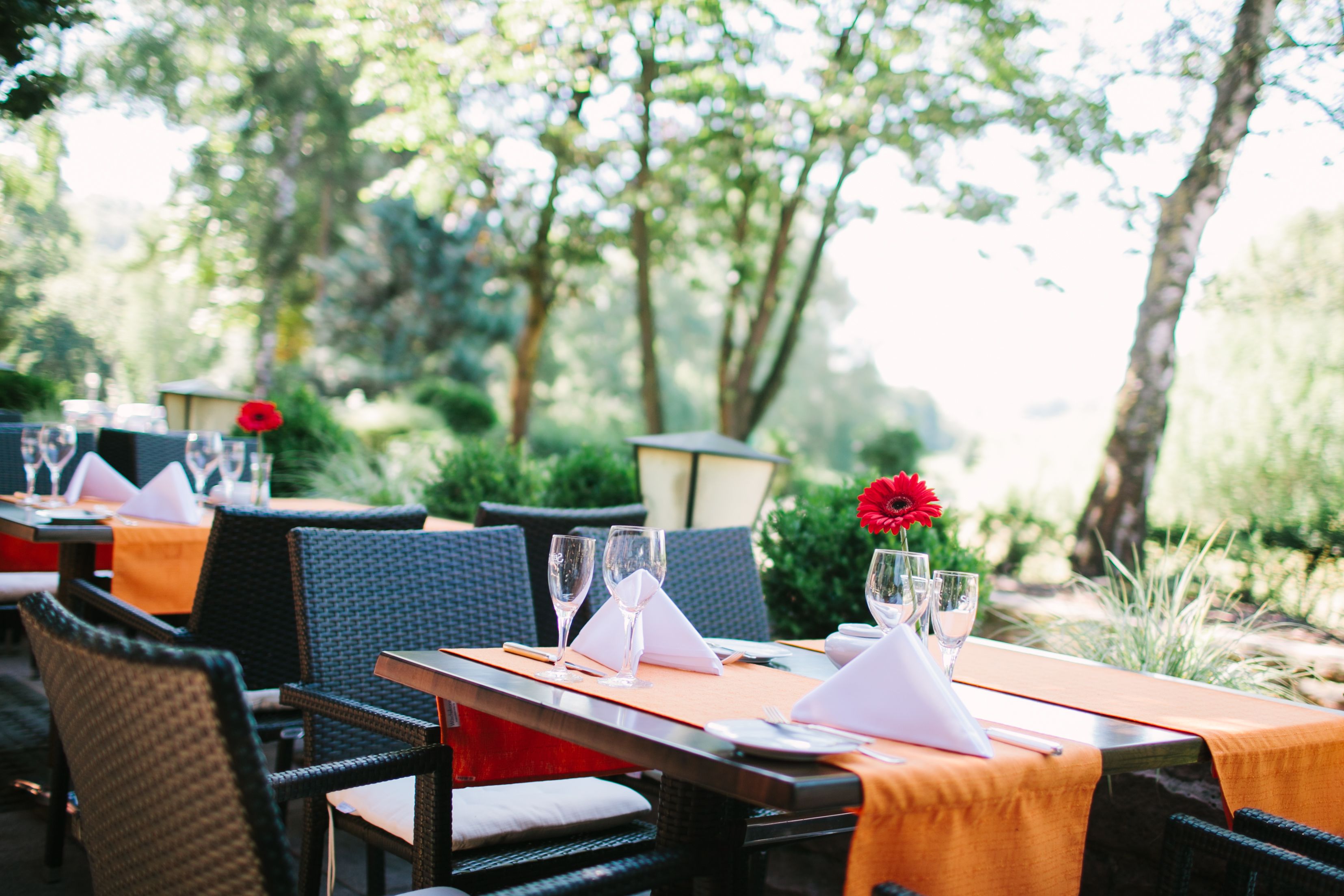 Se sirven desayunos, comidas y cocina internacional con vista al jardín
