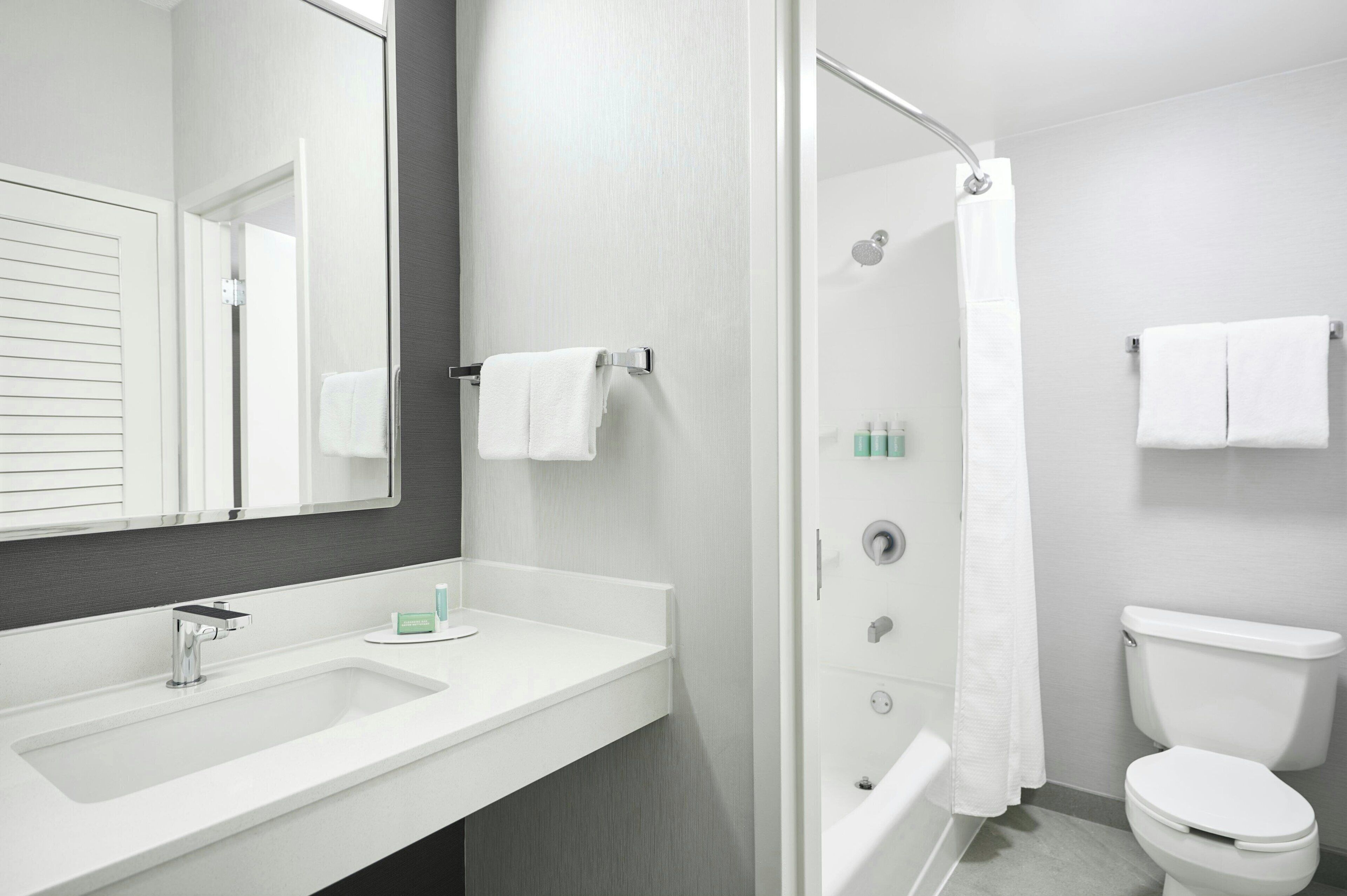 free toiletries, hair dryer, towels, soap