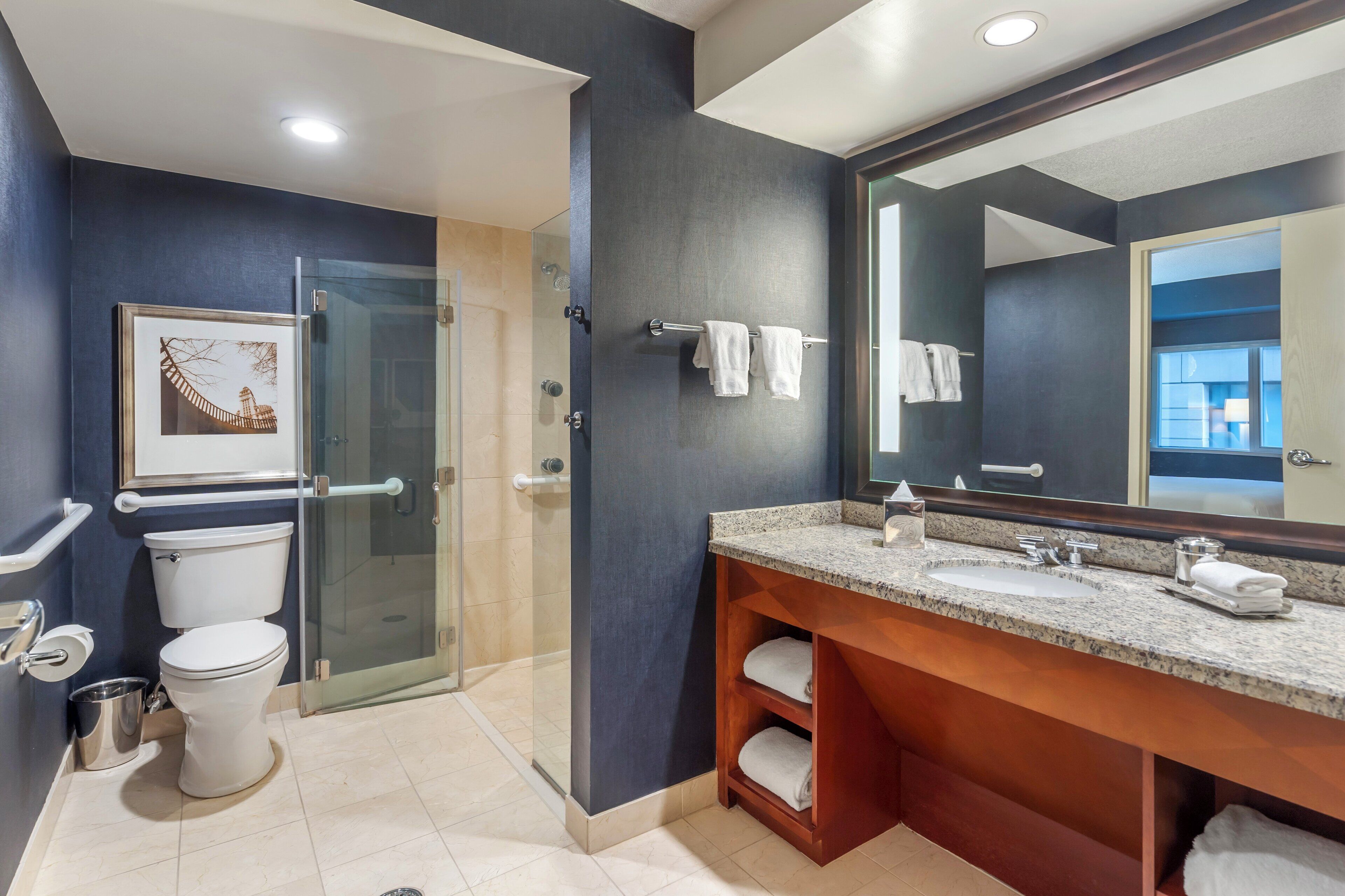 deluxe suite, 1 queen bed, accessible | bathroom | designer toiletries, hair dryer, bathrobes, slippers