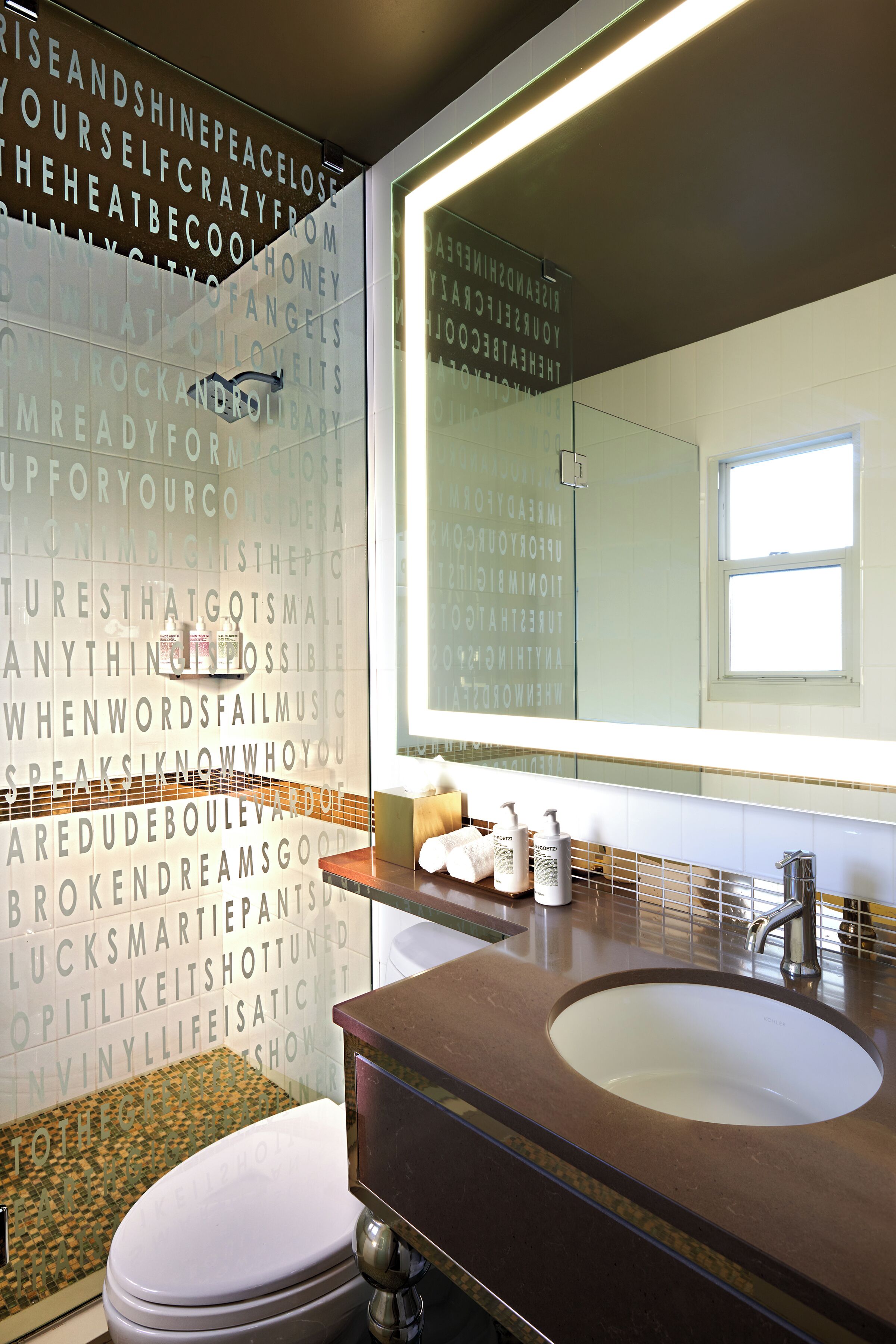 rainfall showerhead, designer toiletries, hair dryer, bathrobes