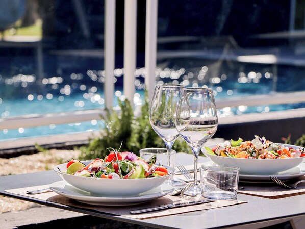 Outdoor pool, sun loungers