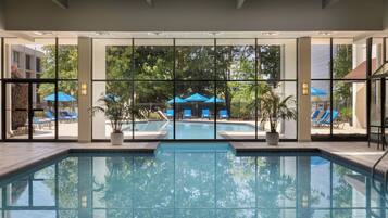 Indoor pool, seasonal outdoor pool, pool umbrellas, sun loungers