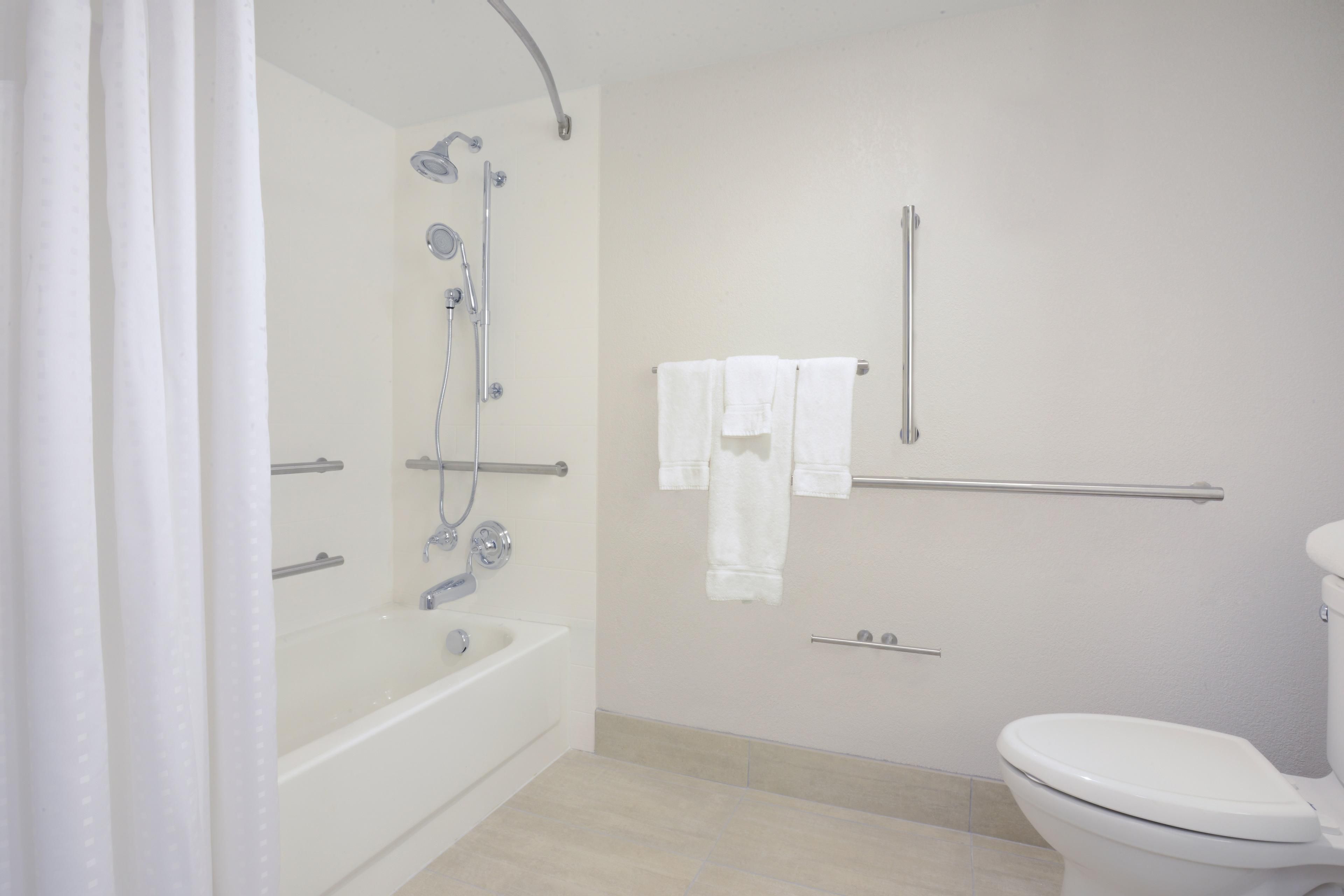 standard room, 1 king bed, accessible bathtub (comm, access tub) | bathroom | combined shower/bathtub, free toiletries, hair dryer, towels