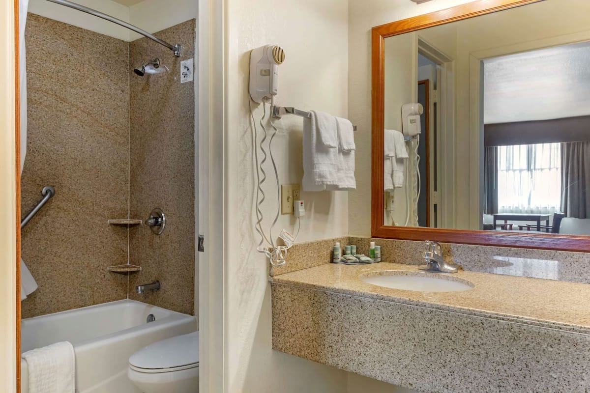 Baño | Tina, amenidades de baño gratuitas, secadora de cabello, toallas