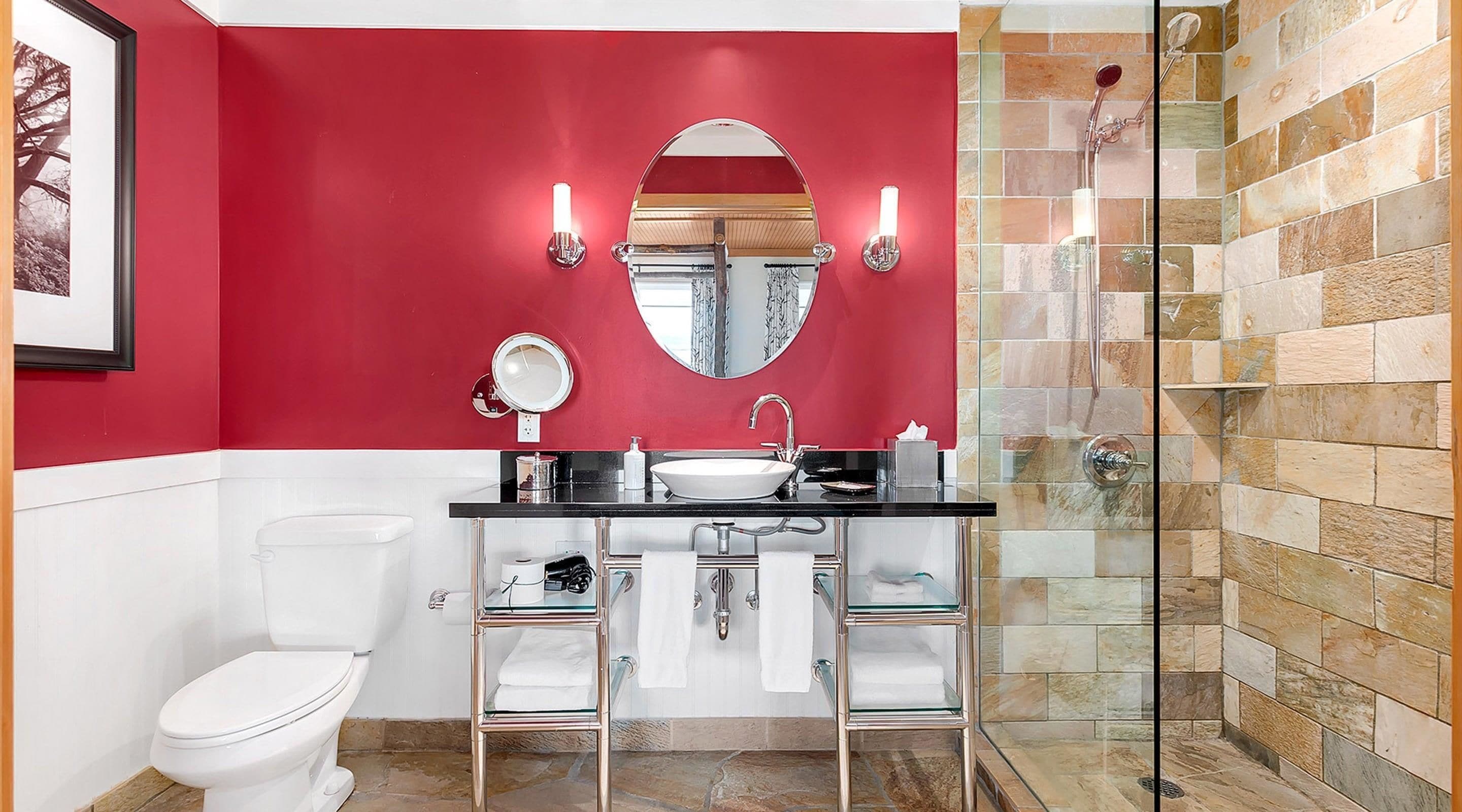 eco-friendly toiletries, hair dryer, towels