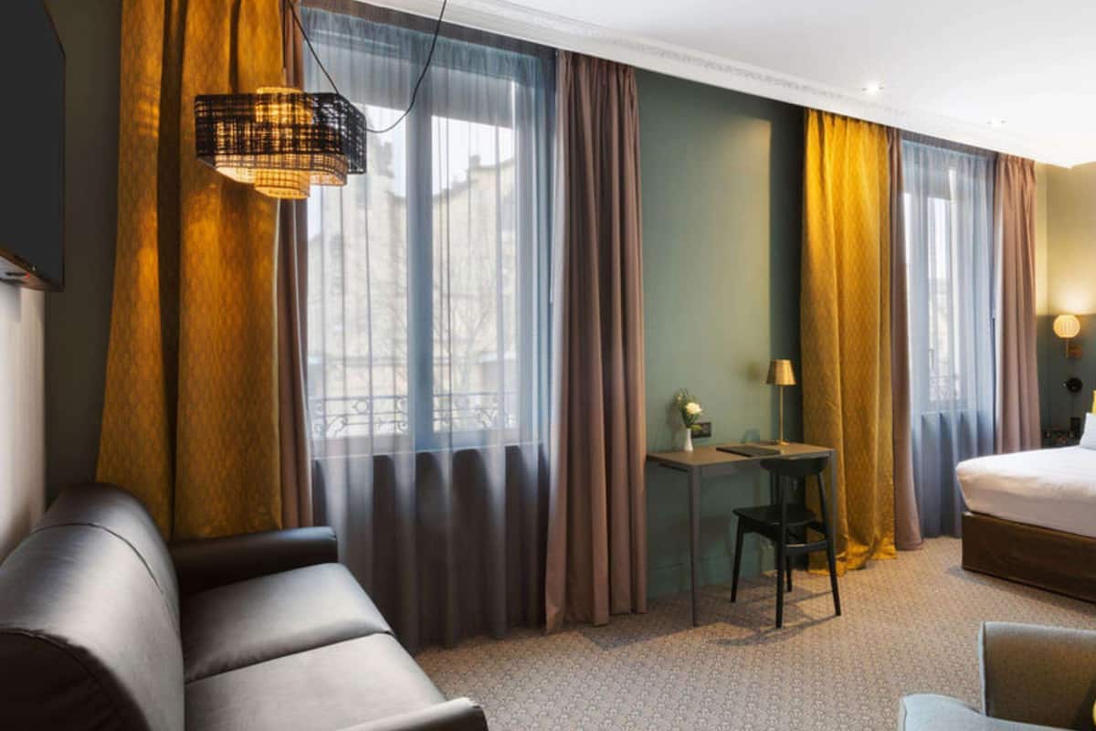 In-room safe, desk, laptop workspace, blackout curtains