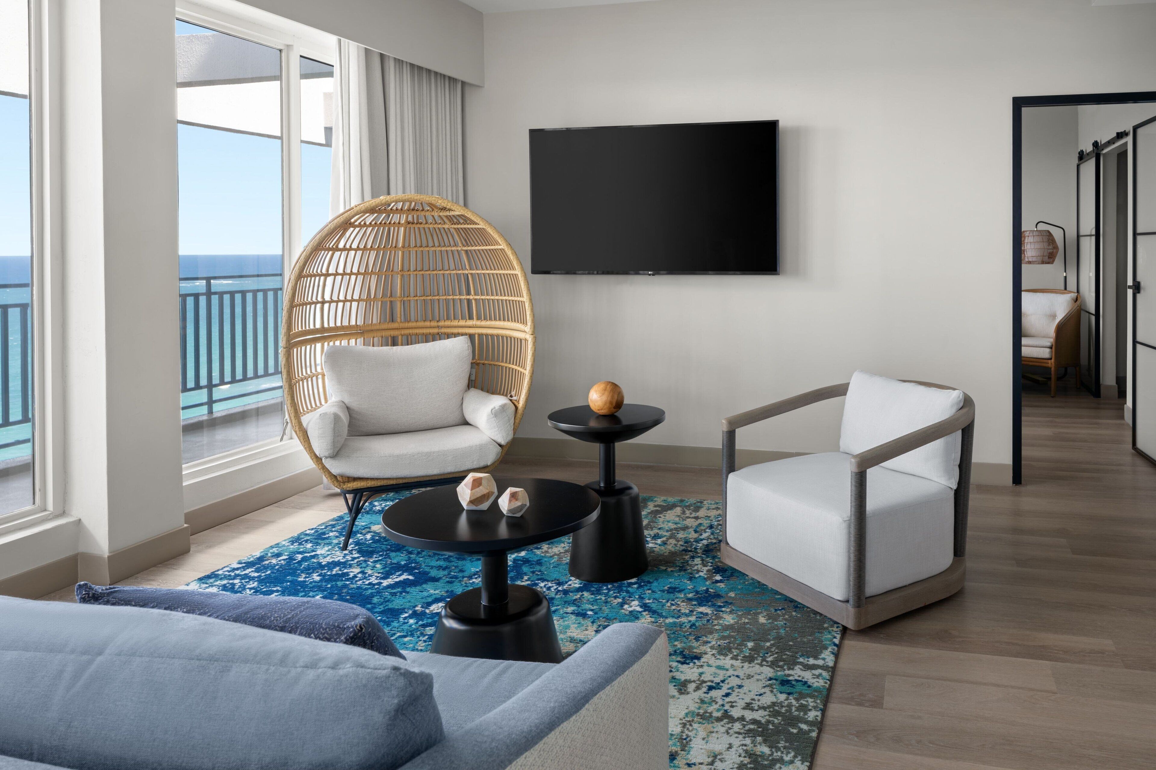 presidential suite, 1 bedroom, non smoking, oceanfront | living room | 47-inch smart tv with satellite channels, tv, netflix