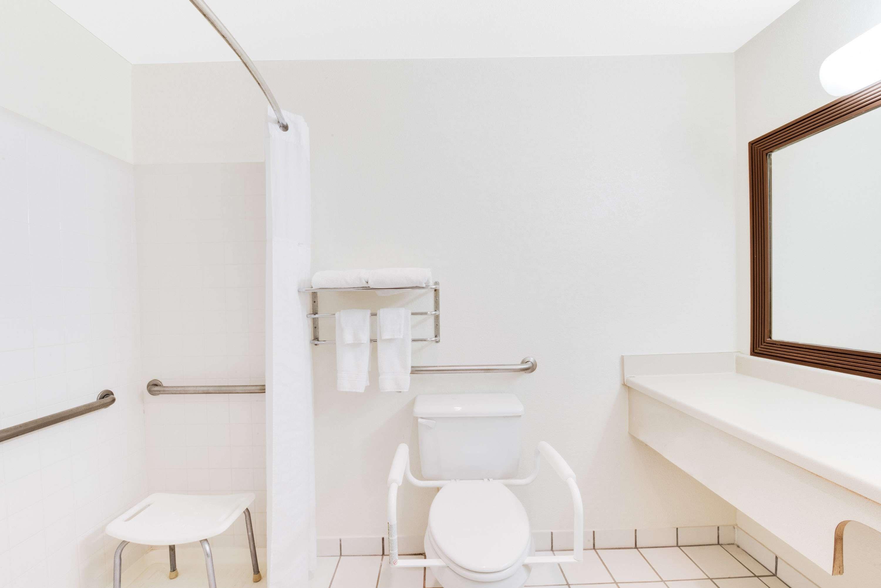 room, 1 king bed, accessible, non smoking (roll-in shower) | bathroom | hair dryer, towels