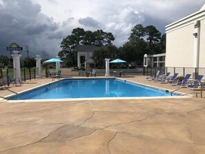 Outdoor pool, sun loungers