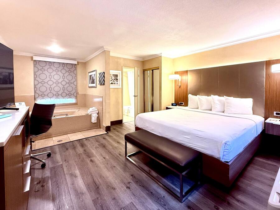 Standard Room, 1 King Bed, Non Smoking, Jetted Tub (Lower Level) | In-room safe, desk, laptop workspace, blackout drapes