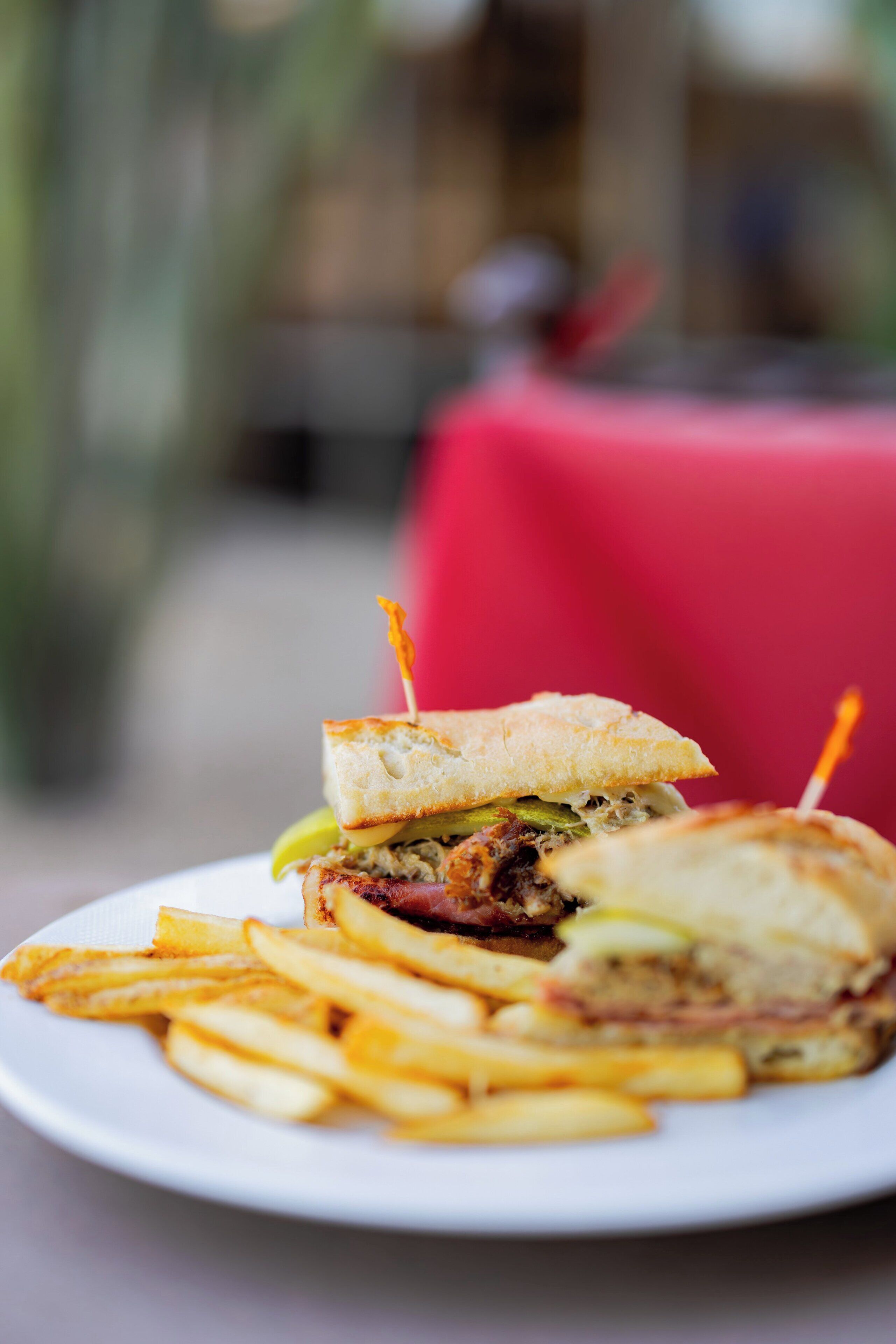 Un plato con un sándwich y papas fritas.