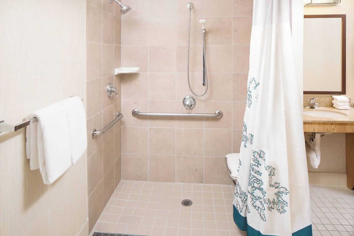 studio, 1 queen bed with sofa bed | bathroom | combined shower/bathtub, designer toiletries, hair dryer, towels