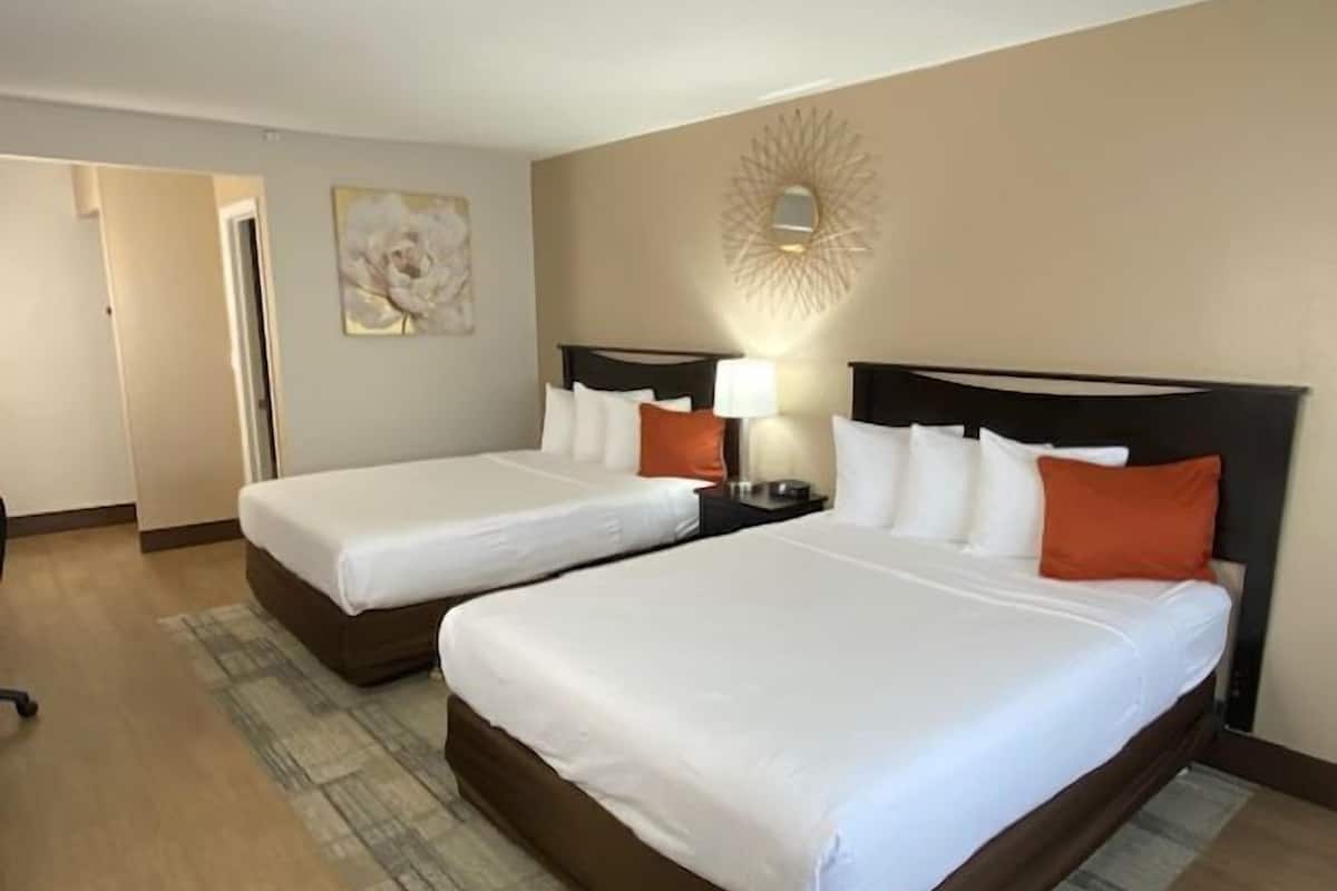 Standard Room, 2 Queen Beds, Non Smoking, Refrigerator & Microwave | 1 bedroom, pillow-top beds, desk, laptop workspace