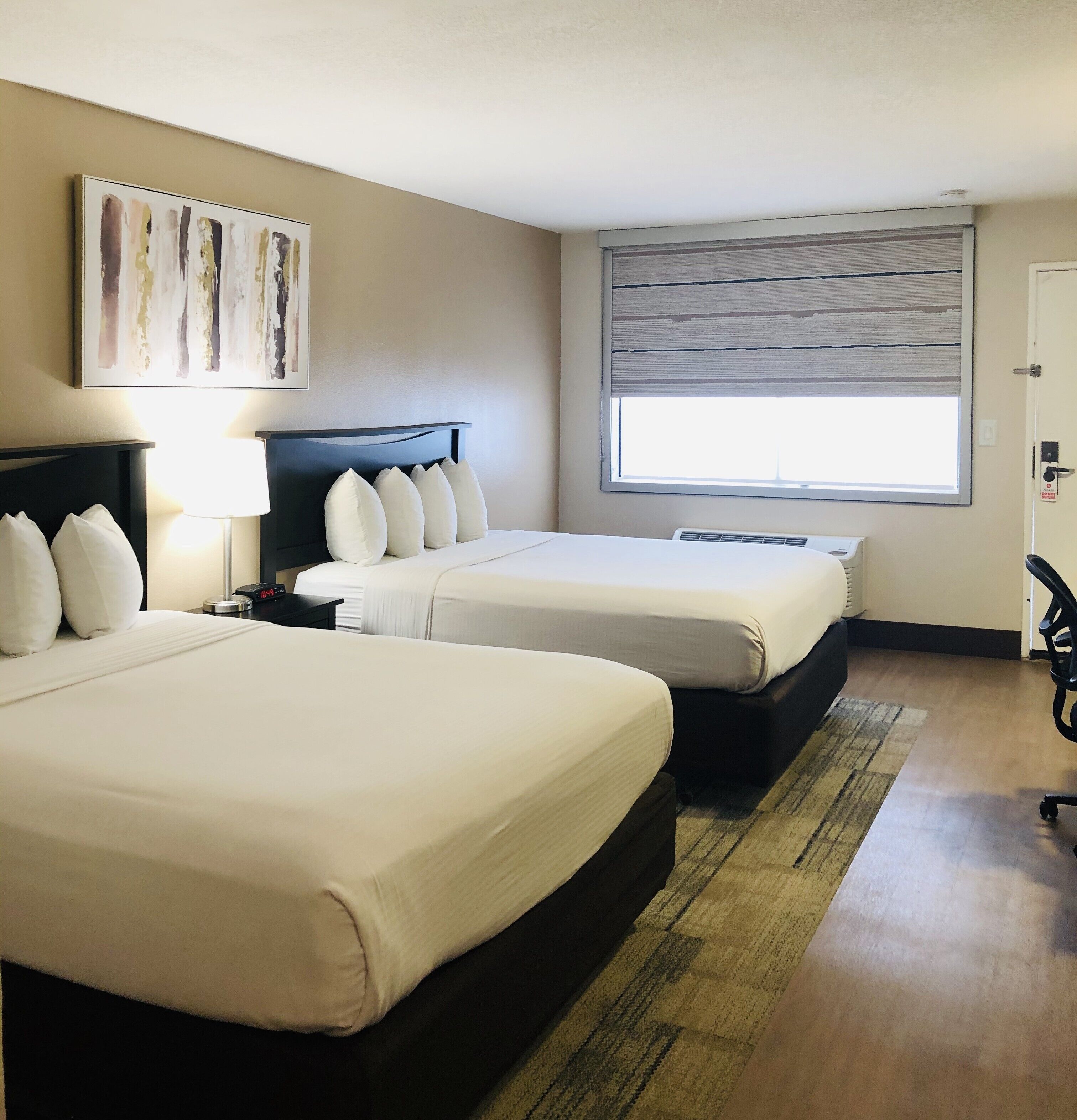 Pillowtop beds, desk, laptop workspace, iron/ironing board