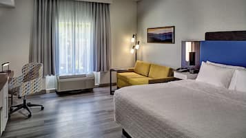 Desk, laptop workspace, blackout curtains, soundproofing