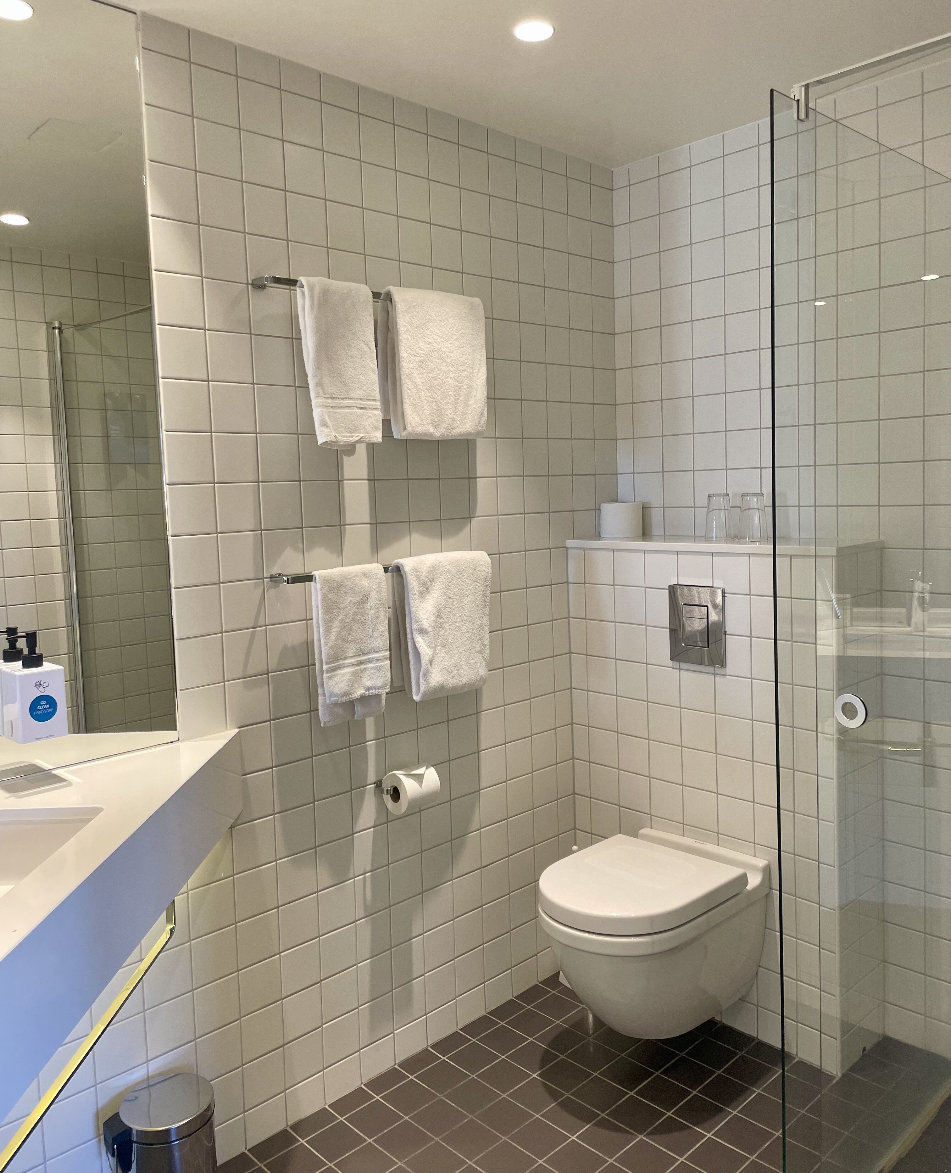 eco-friendly toiletries, hair dryer, heated floors, towels