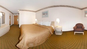 Desk, laptop workspace, blackout curtains, iron/ironing board